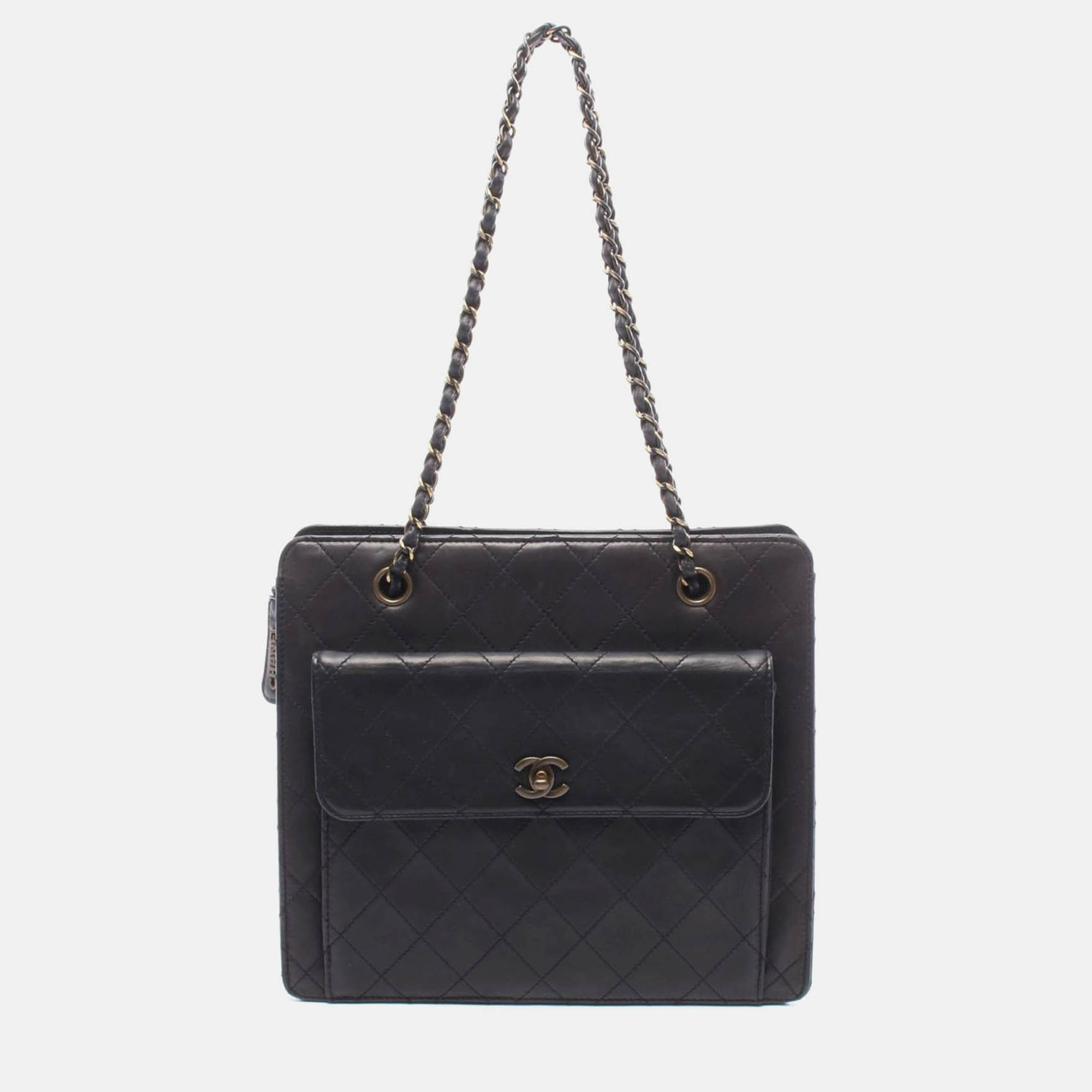 

Chanel CC Coco Matelasse Black Lambskin Leather Chain Shoulder Bag
