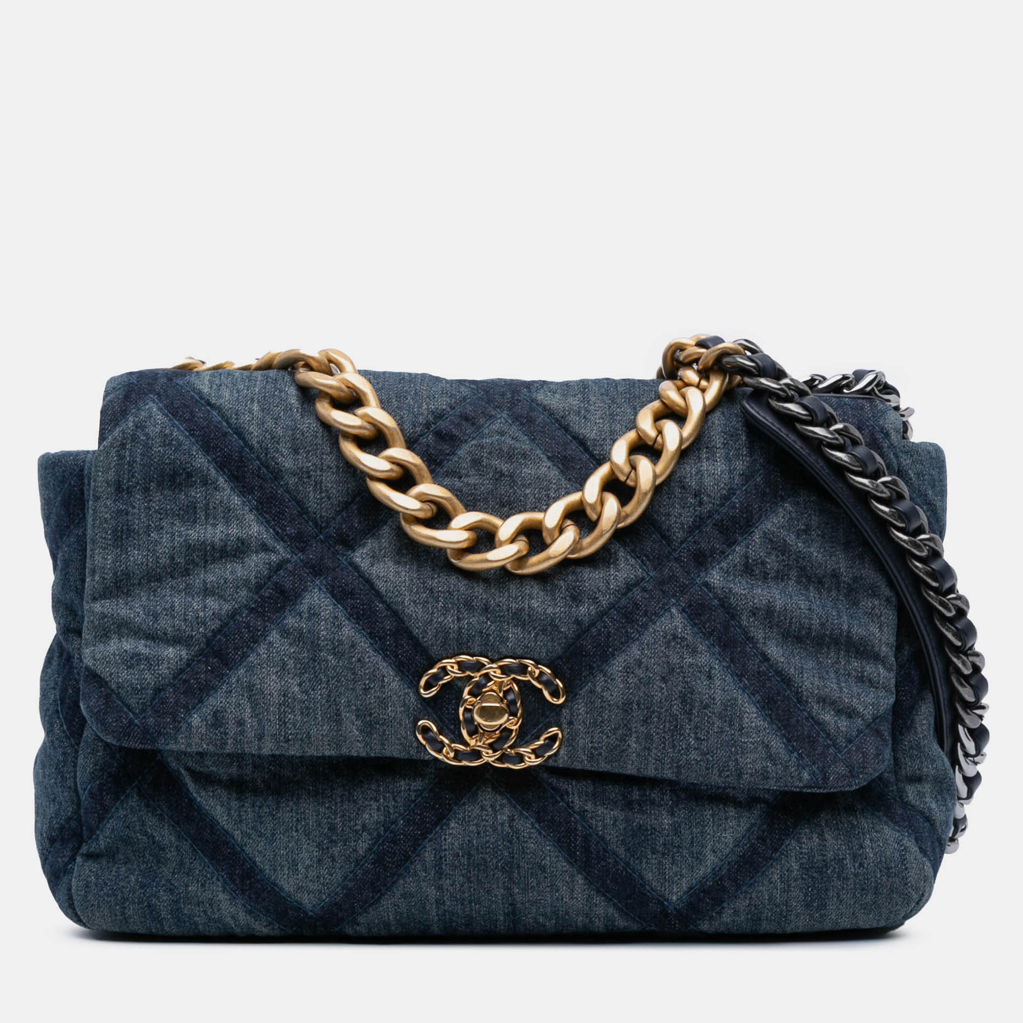 Pre-owned Chanel Blue Large Denim 19 Flap