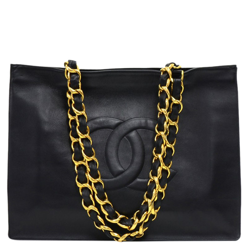 Pre Owned Chanel Black Leather CC Vintage Shopper Tote