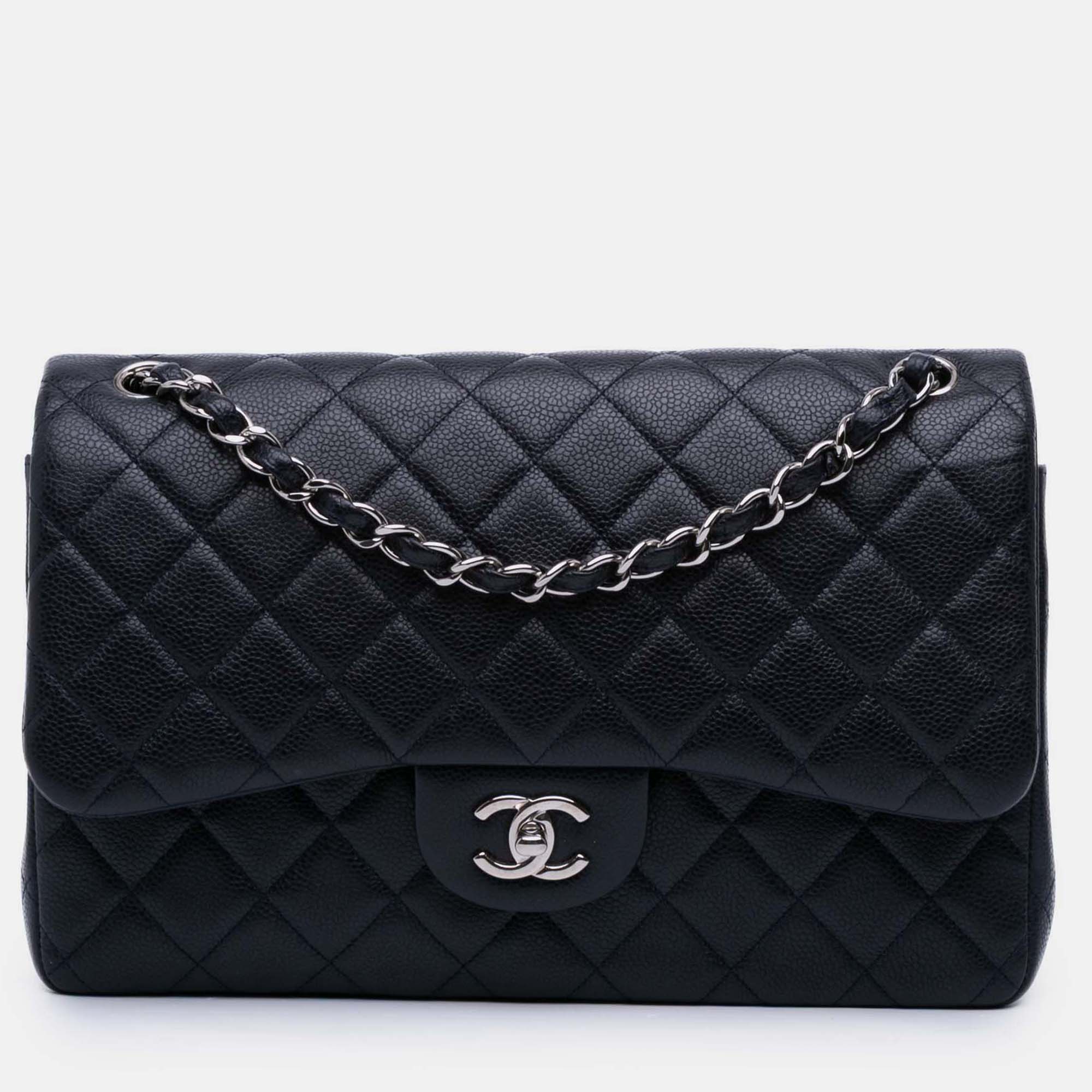 

Chanel Navy Blue Jumbo Classic Caviar Double Flap