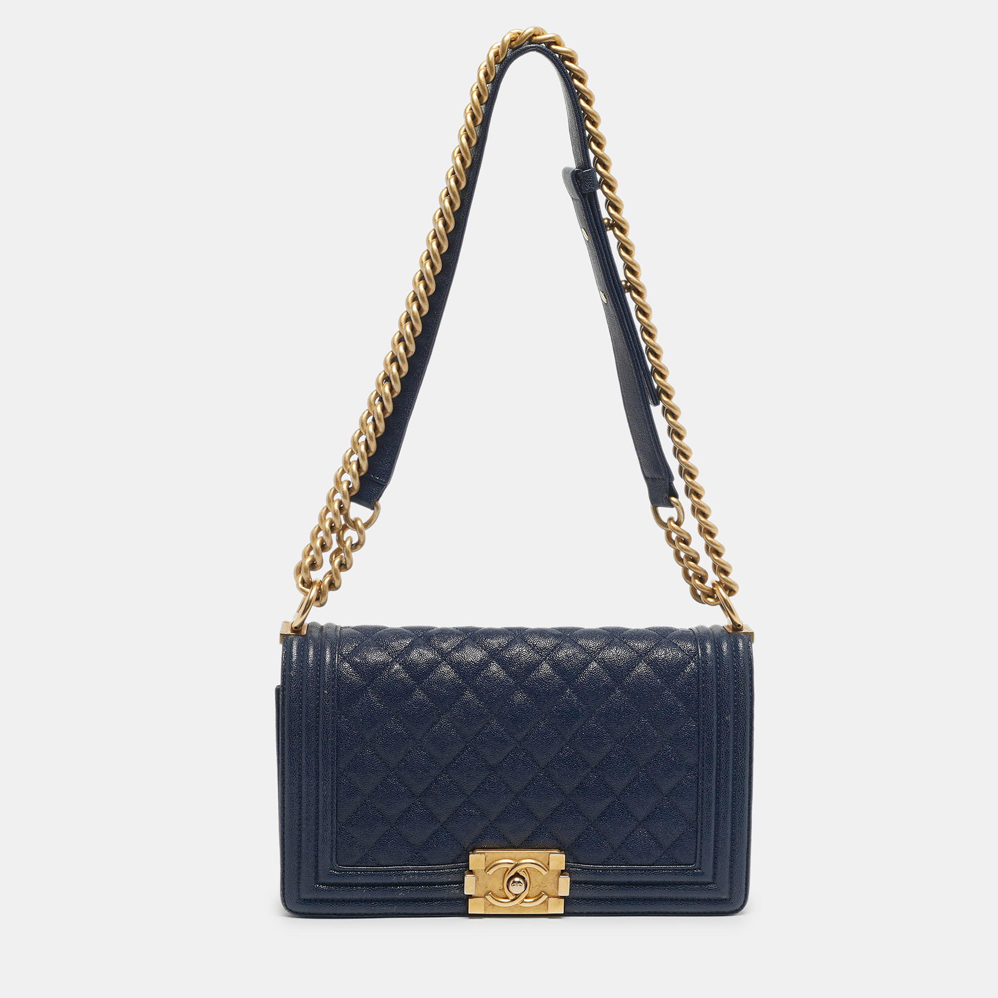 

Chanel Navy Blue Caviar Quilted Leather Medium Boy Flap Bag