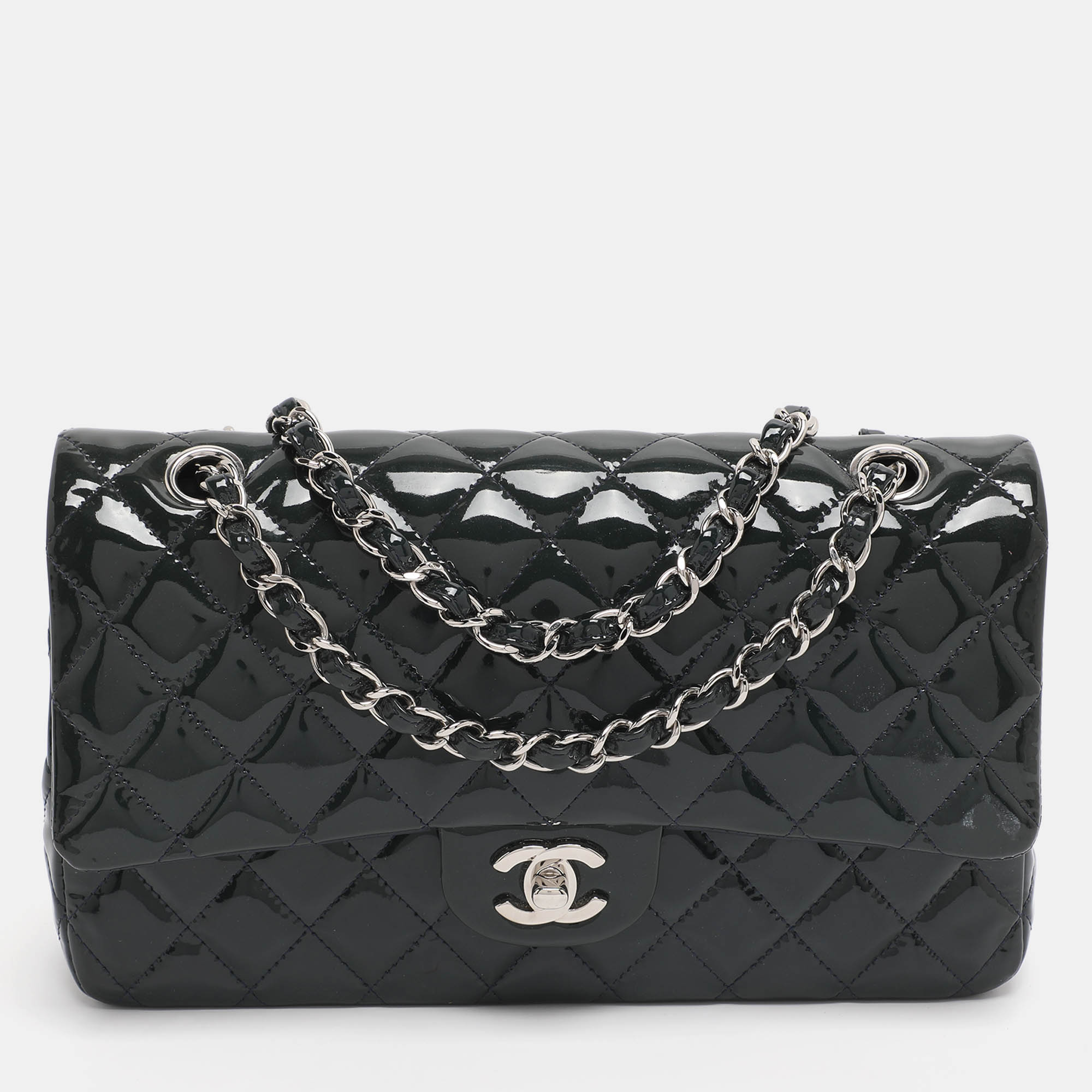 

Chanel Green Quilted Patent Leather Medium Classic Double Flap Bag