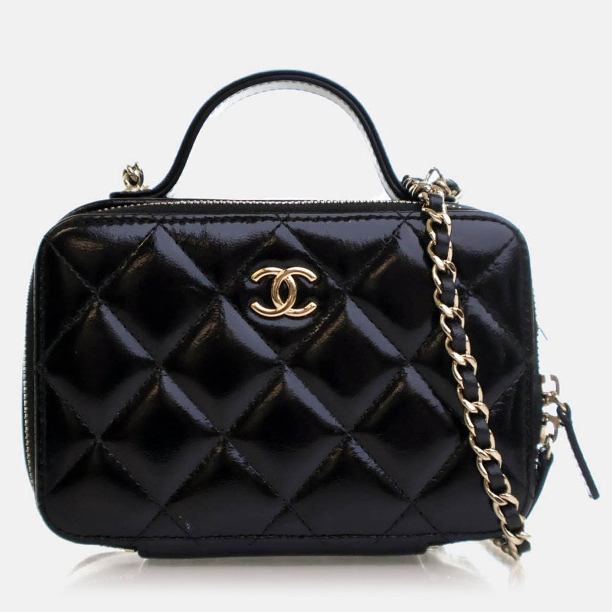 

Chanel Mini Glazed Calfskin Double Zip CC Vanity Case, Black