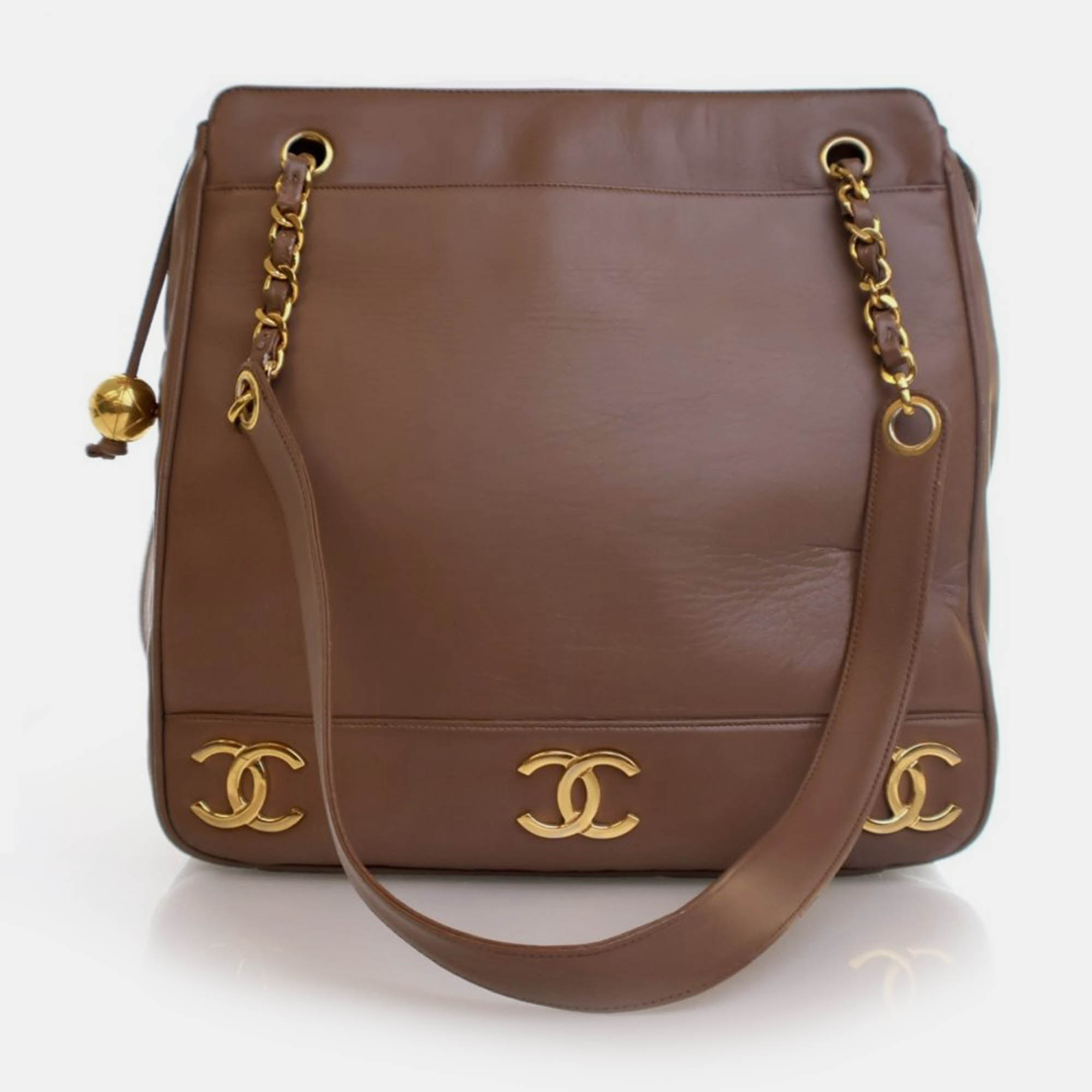 

Chanel Vintage Brown Lambskin Triple CC Tote