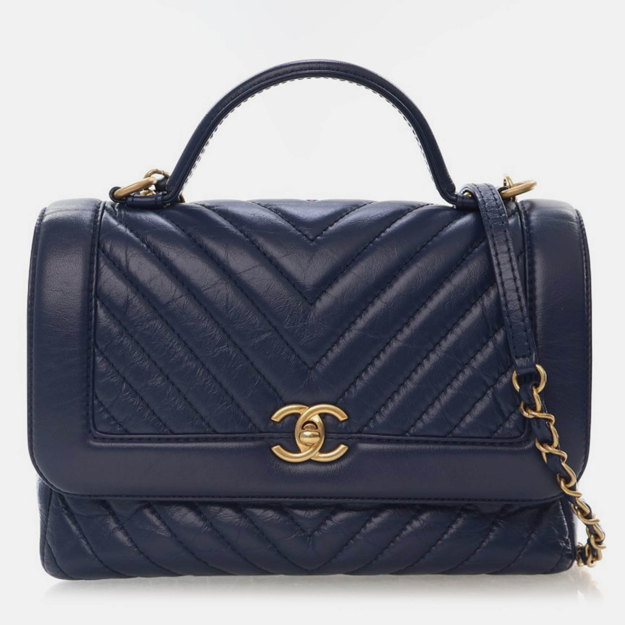 

Chanel Blue Calfskin Top Handle Flap Bag