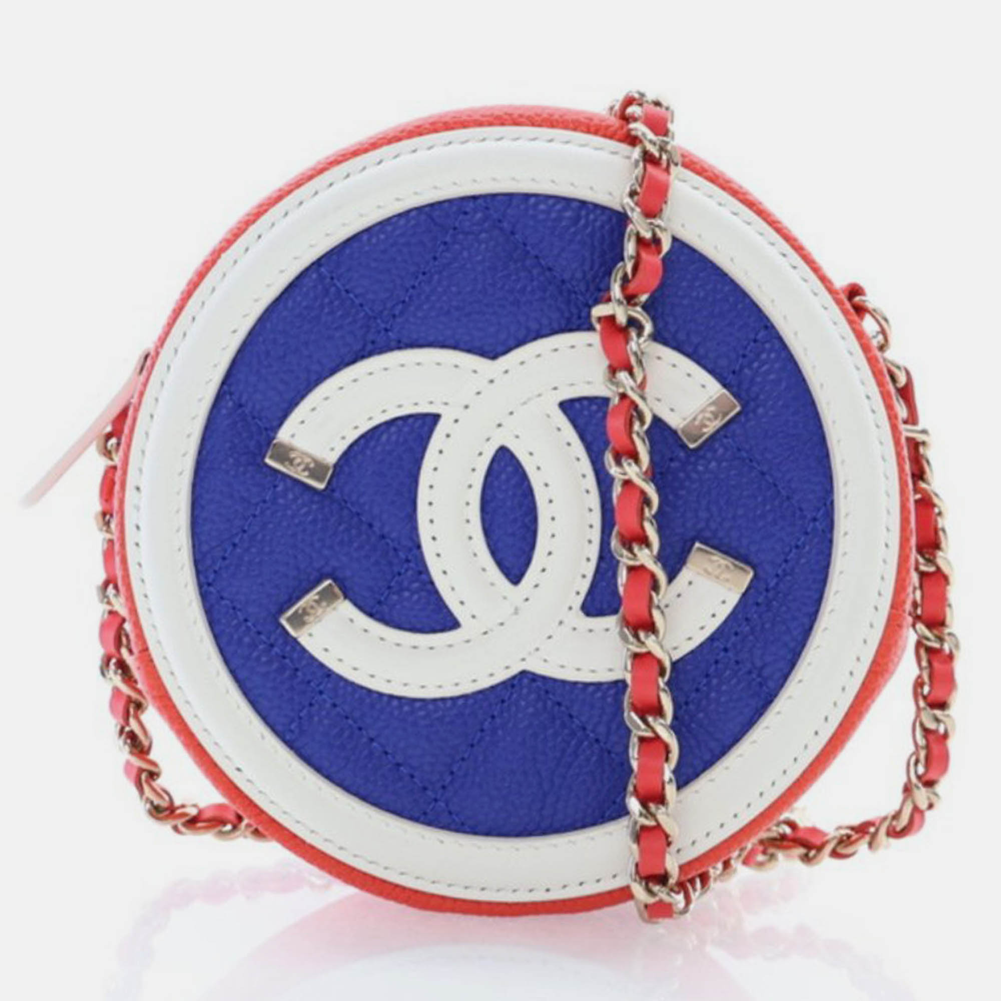 

Chanel Multicolor Caviar Round Filigree Clutch With Chain