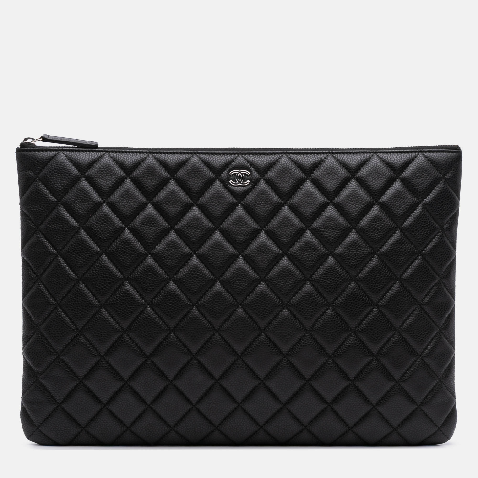 

Chanel Black Large Quilted Caviar O Case Clutch