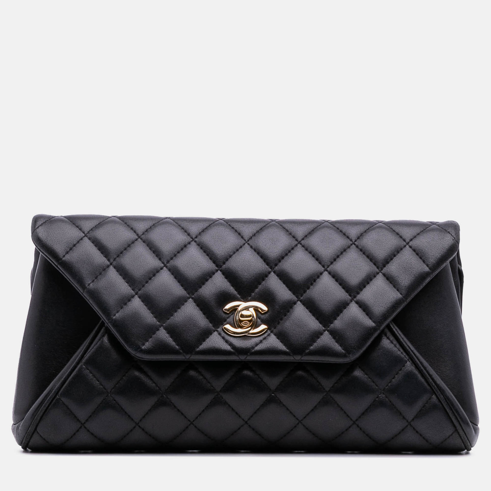 

Chanel Black Quilted Lambskin Fold Up Again Clutch
