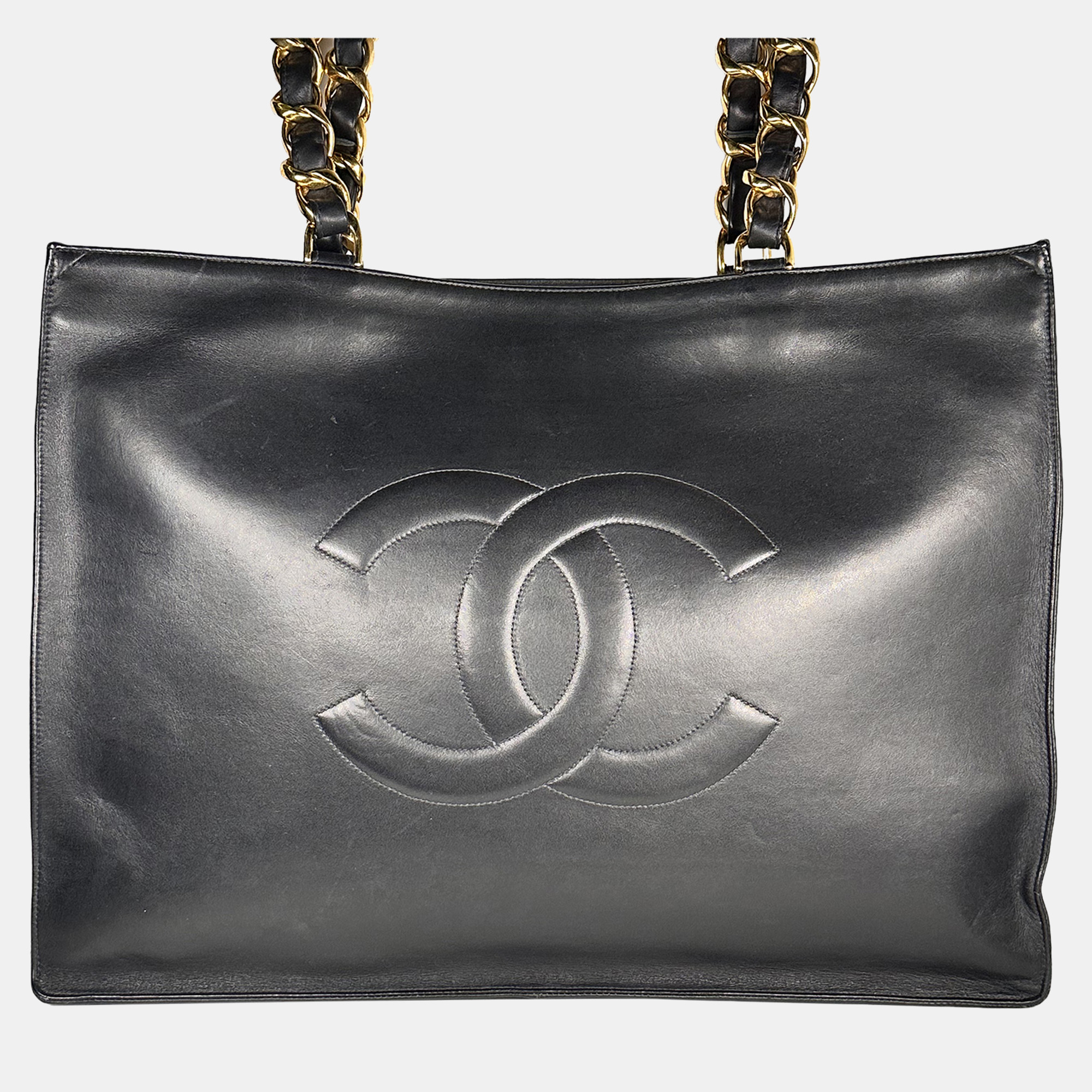 Pre-owned Chanel Vintage Leather Cc Quilted Tote In Black