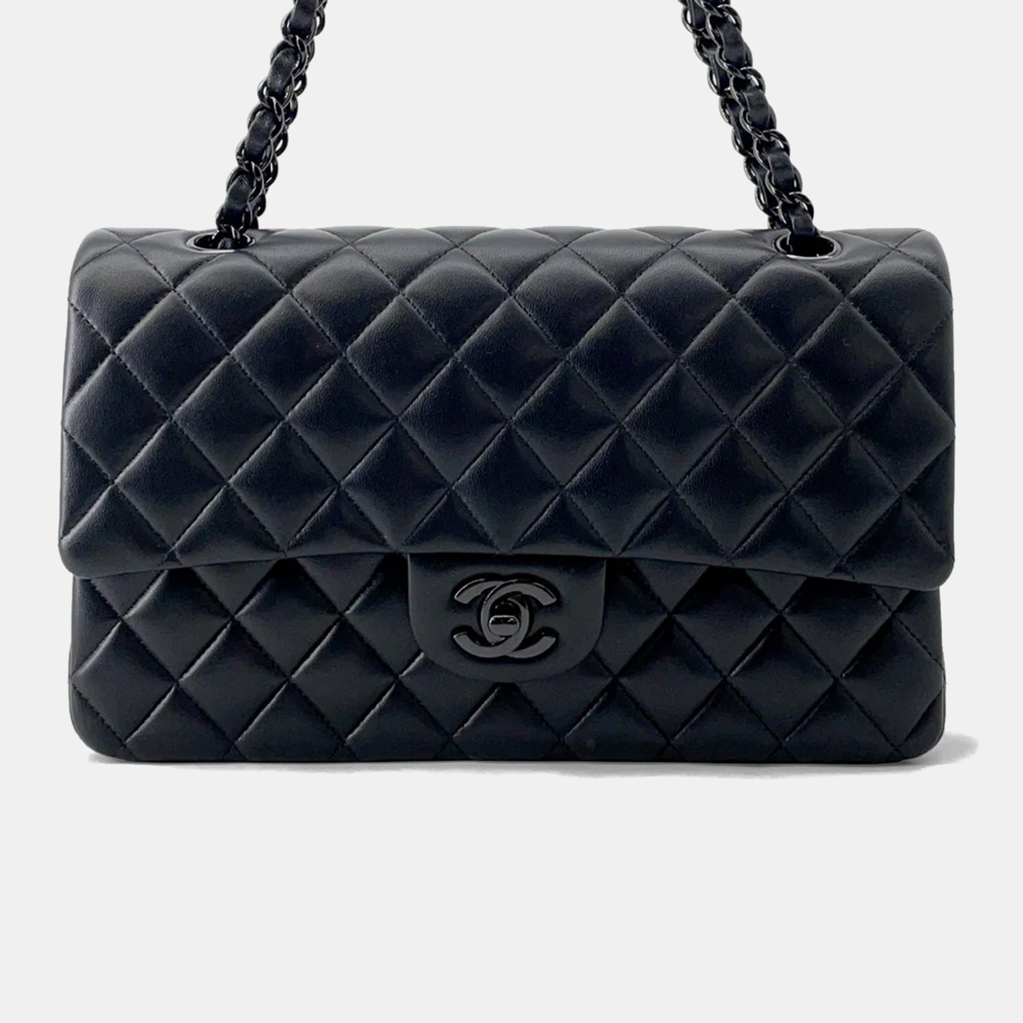 

Chanel Matelasse W Flap Chain shoulder Bag Black Lambskin Size