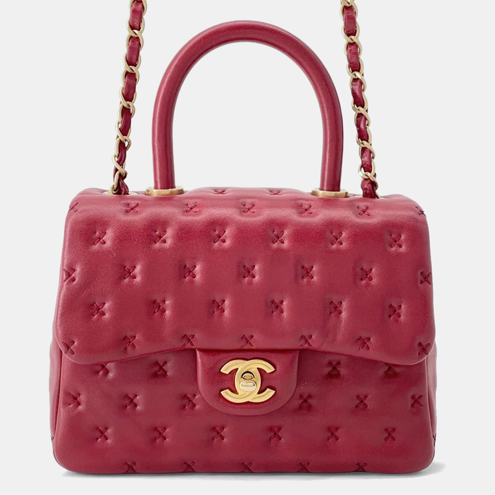 

Chanel Coco Handle 2Way Handbag Red Lambskin Size Small