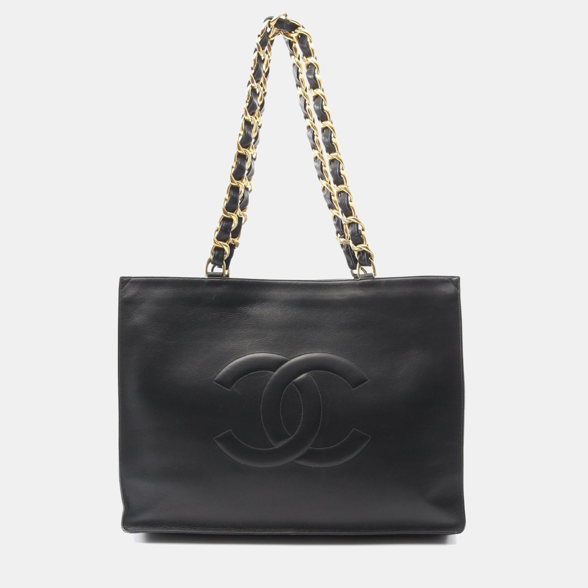 

Chanel Cc Logo Chain Shoulder Tote Bag Lambskin Black