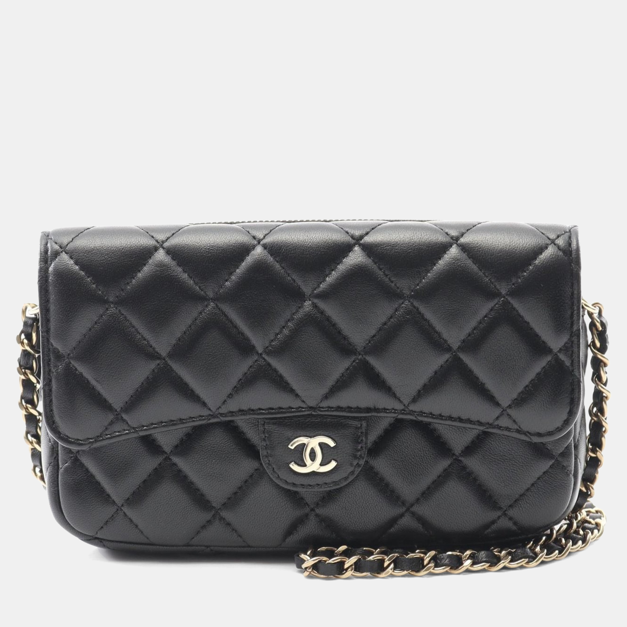 

Chanel Matelasse Chain Phone Case Woc Shoulder Bag Lamb Leather Black
