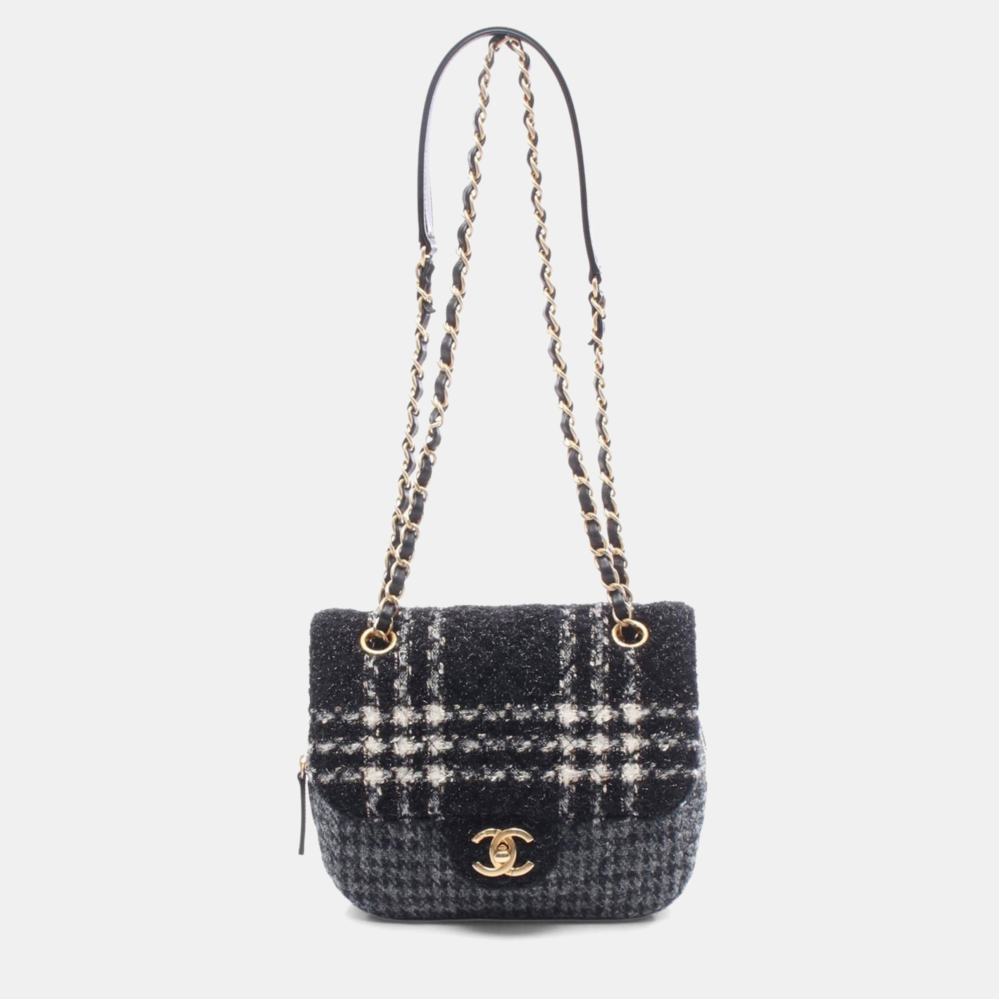 

Chanel Black White Grey Wool Shoulder Bag, Multicolor