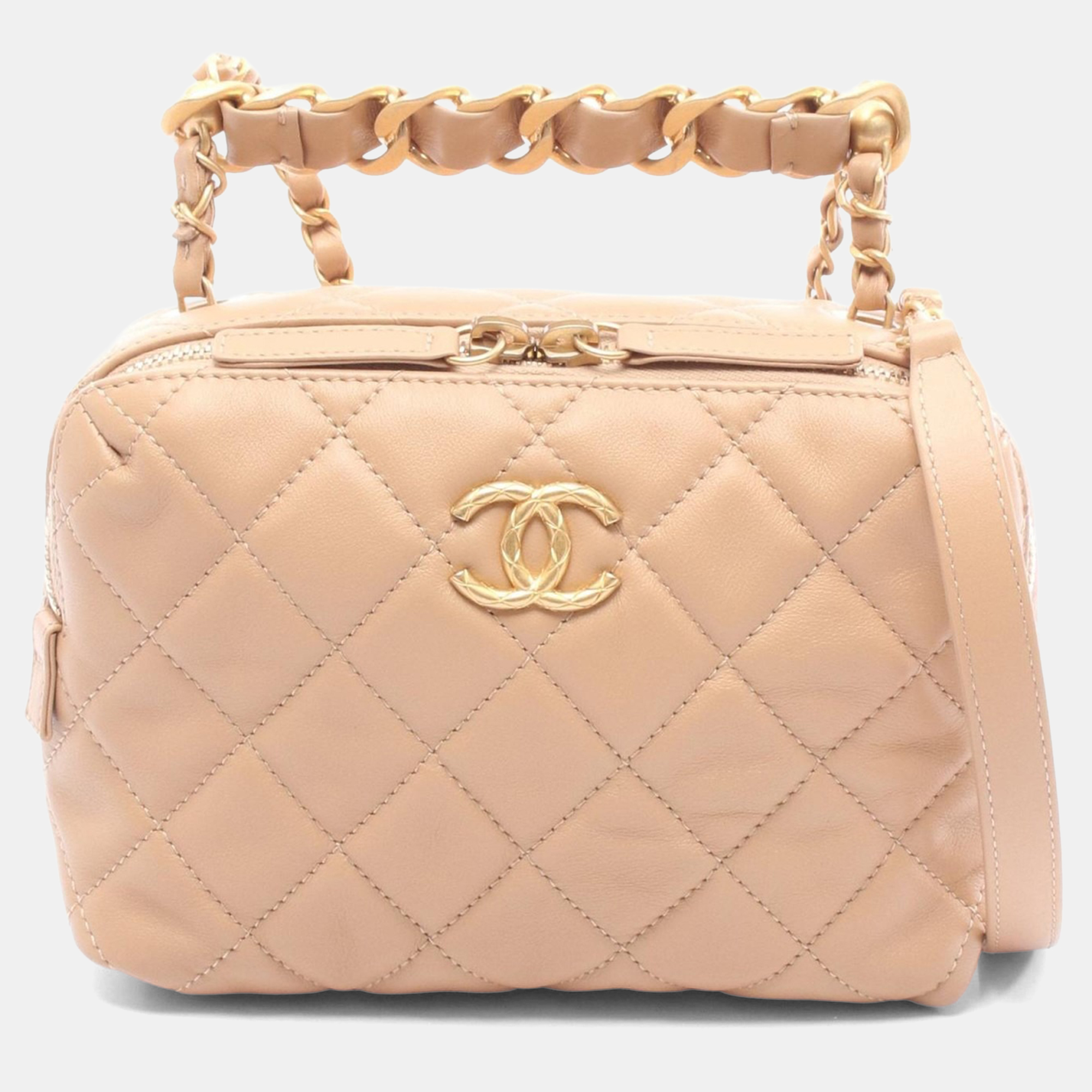 

Chanel Matelasse Small Bowling Hand Shoulder Bag Leather Beige