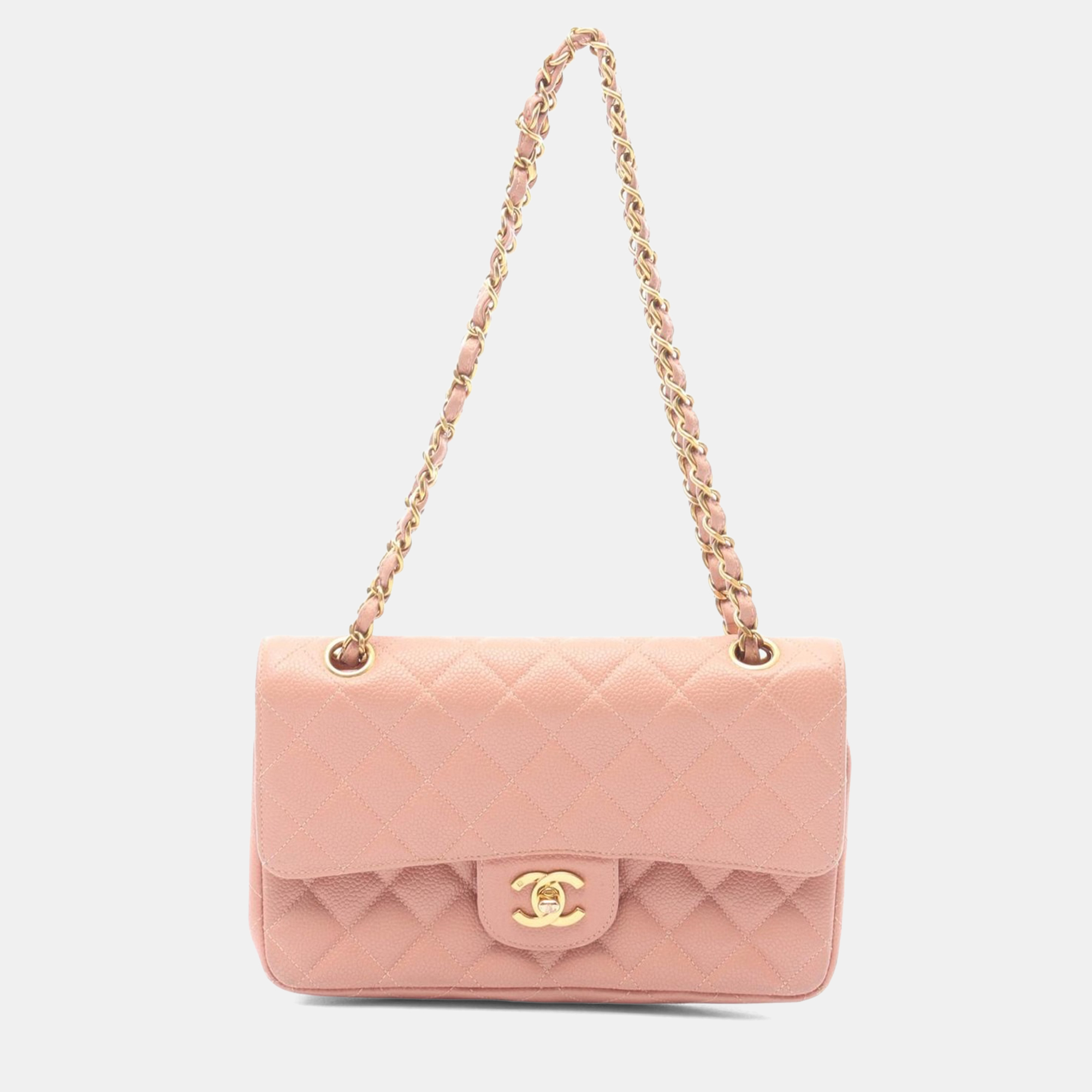 

Chanel Matelasse Double Flap Chain Shoulder Bag Calfskin Pink
