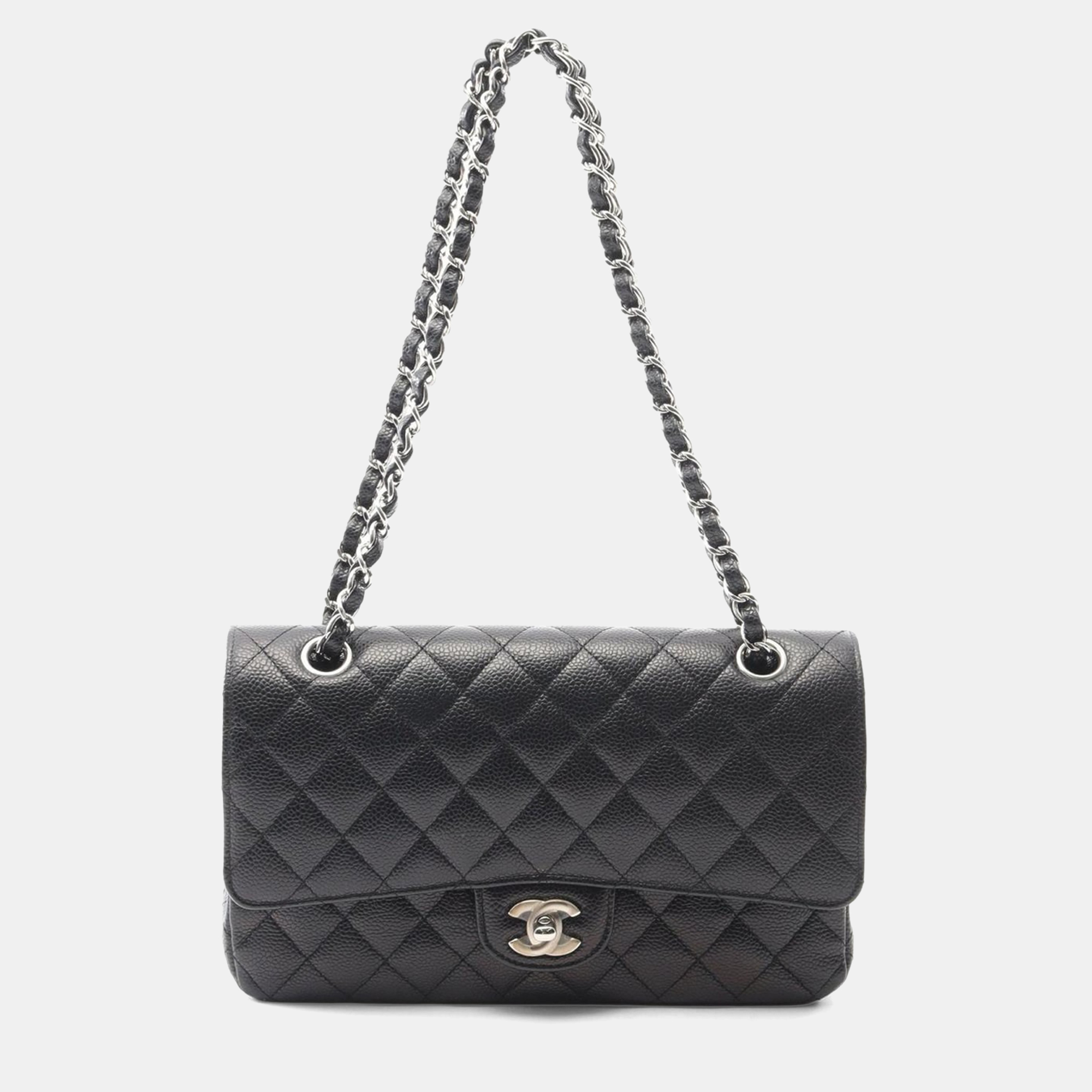 

Chanel Matelasse W Flap Chain Shoulder Bag Leather Black