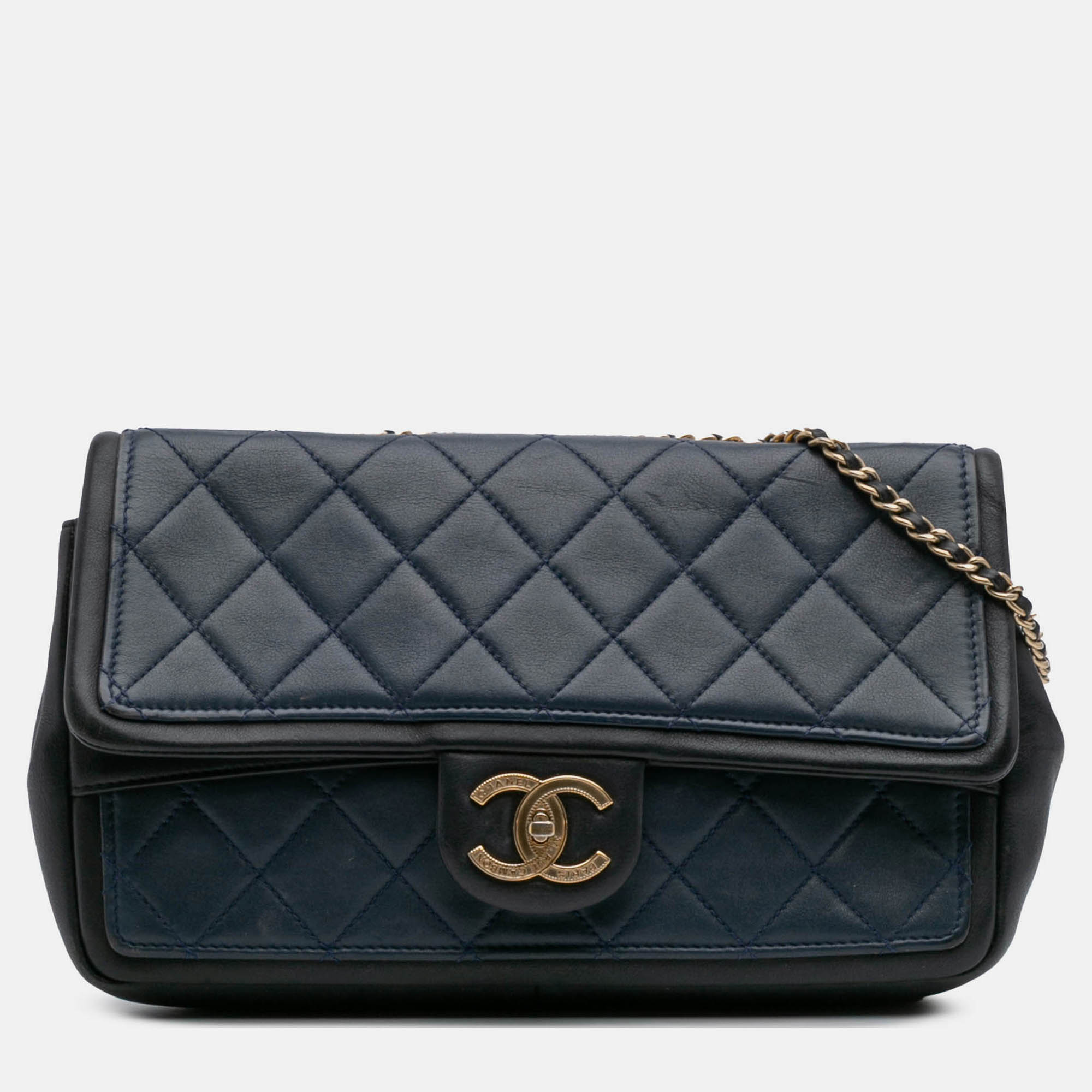 

Chanel Blue Medium Bicolor Calfskin Graphic Flap
