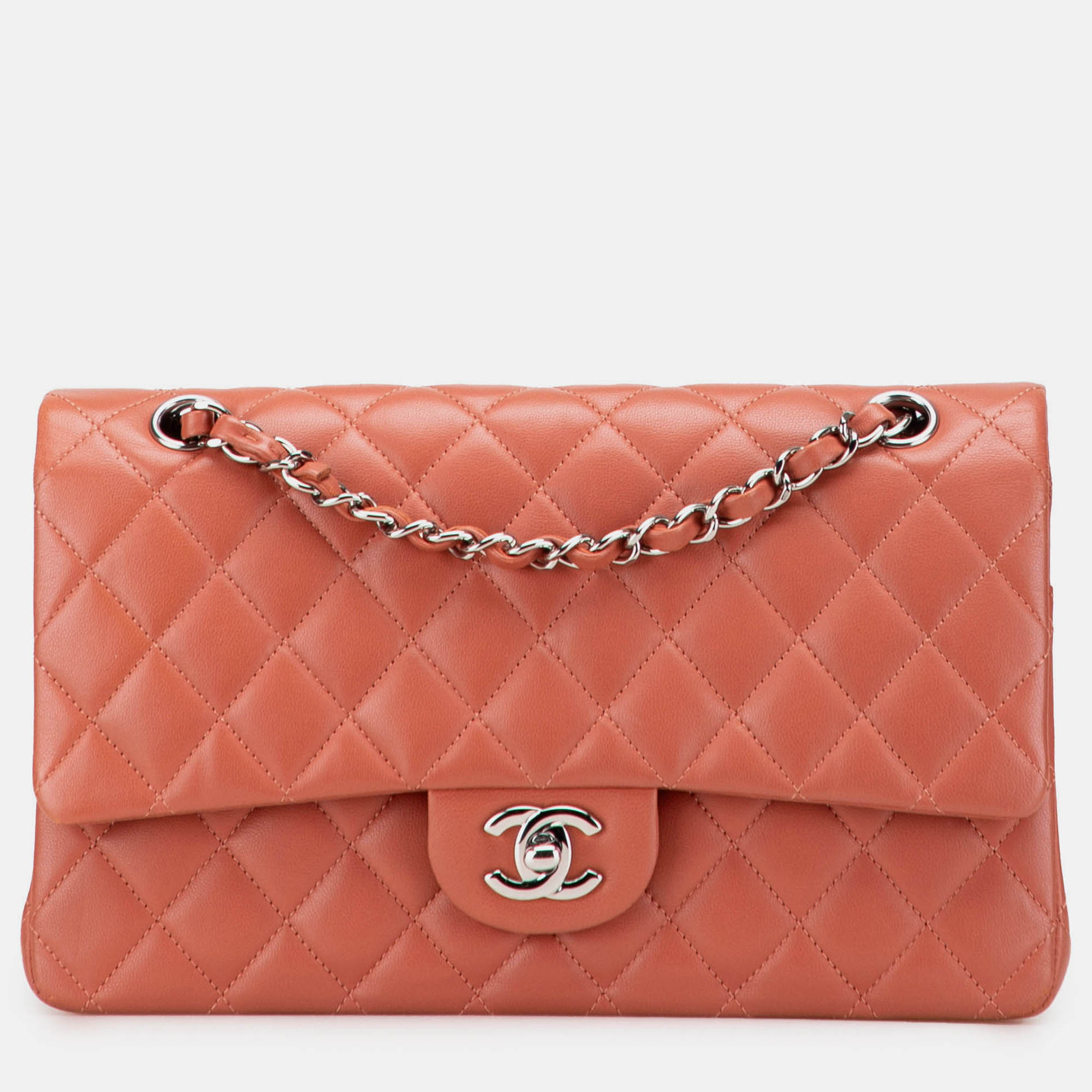 

Chanel Orange Medium Classic Lambskin Double Flap