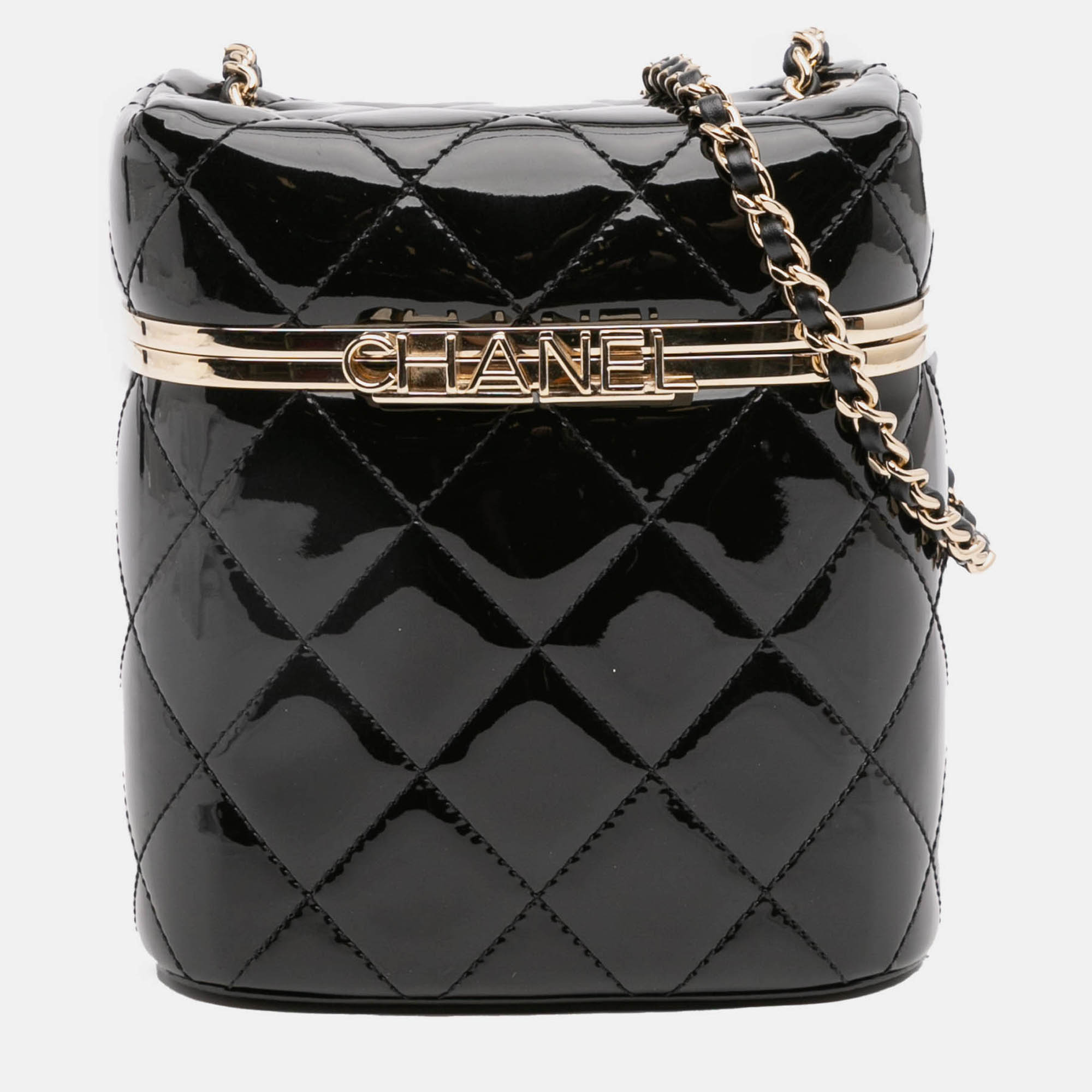

Chanel Black Quilted Patent Logo Chain Vanity Case