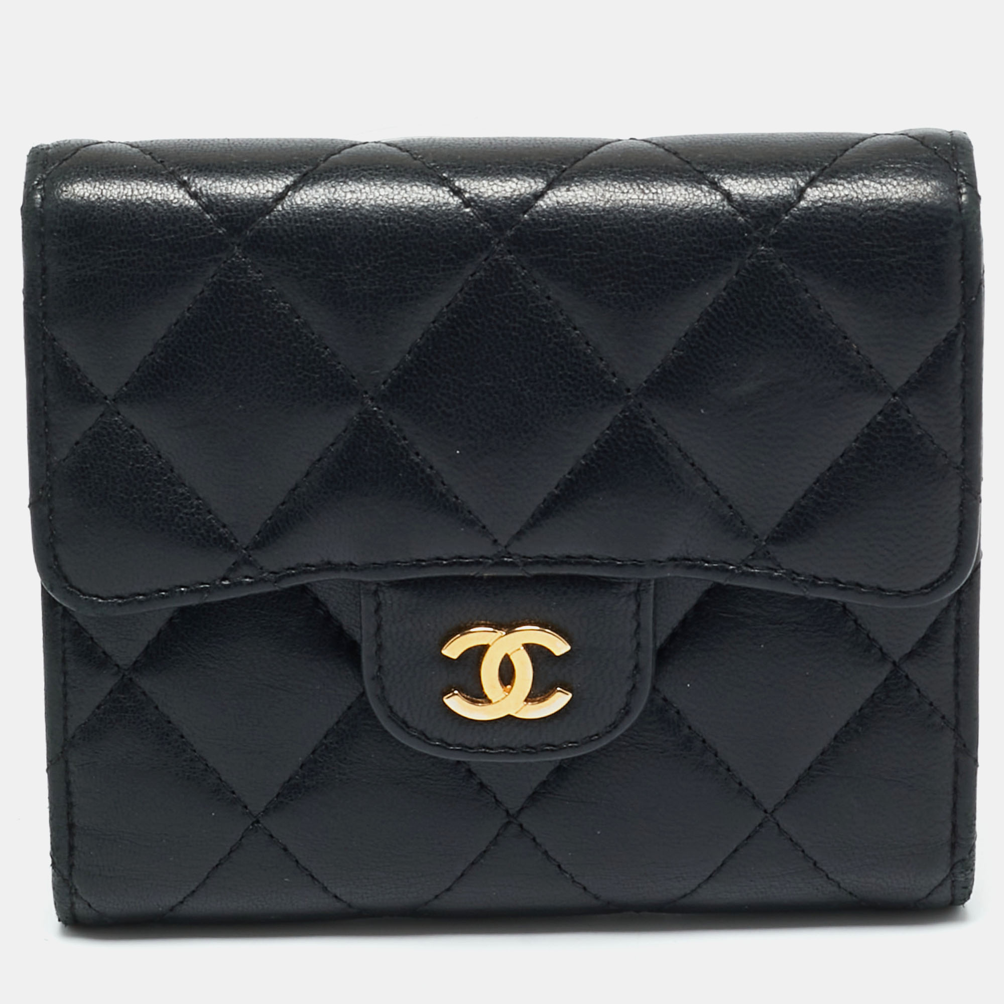 

Chanel Black Quilted Leather CC Trifold Compact Wallet