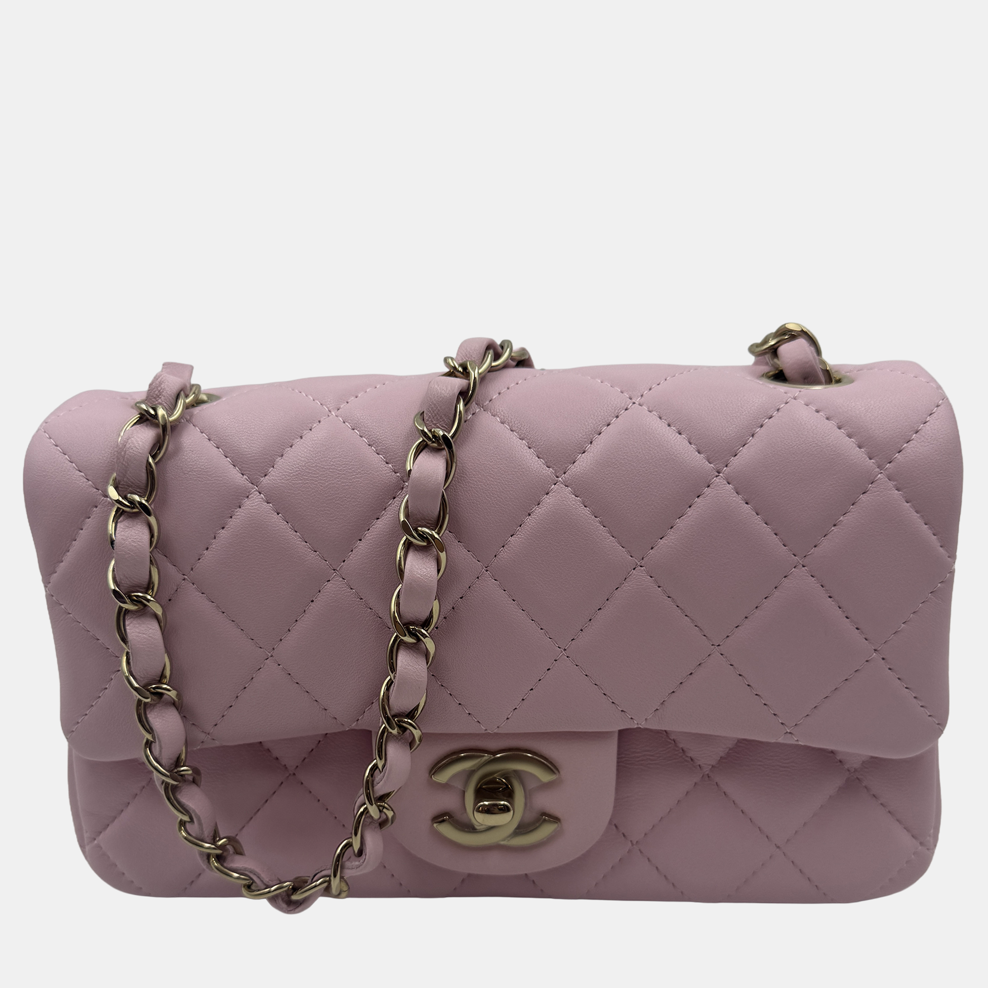 

Chanel Pink Quilted Leather Mini Rectangle Classic Single Flap Bag