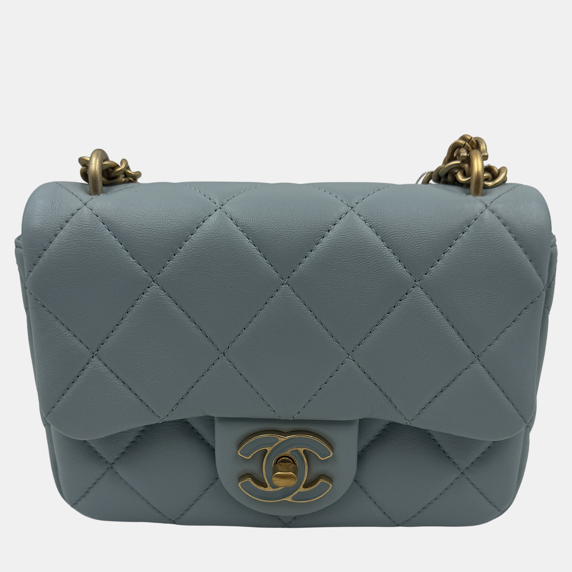 Pre-owned Chanel Blue Leather Mini Square Classic Single Flap Bag