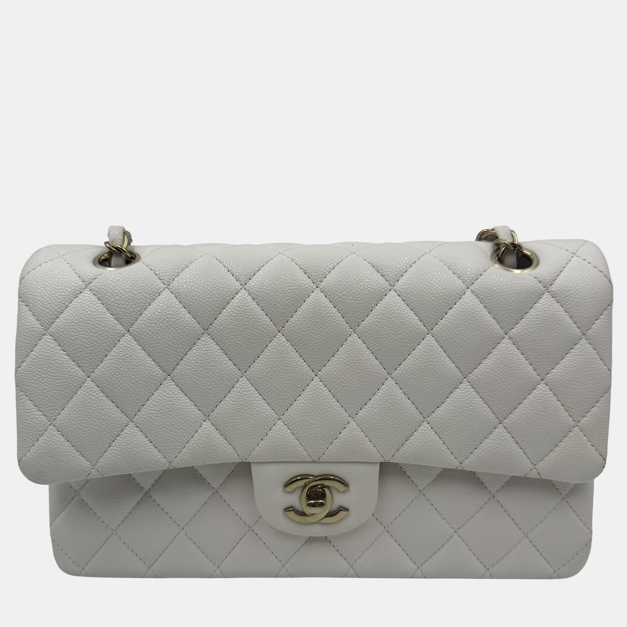 

Chanel White Caviar Leather Classic Medium Double Flap Shoulder Bag