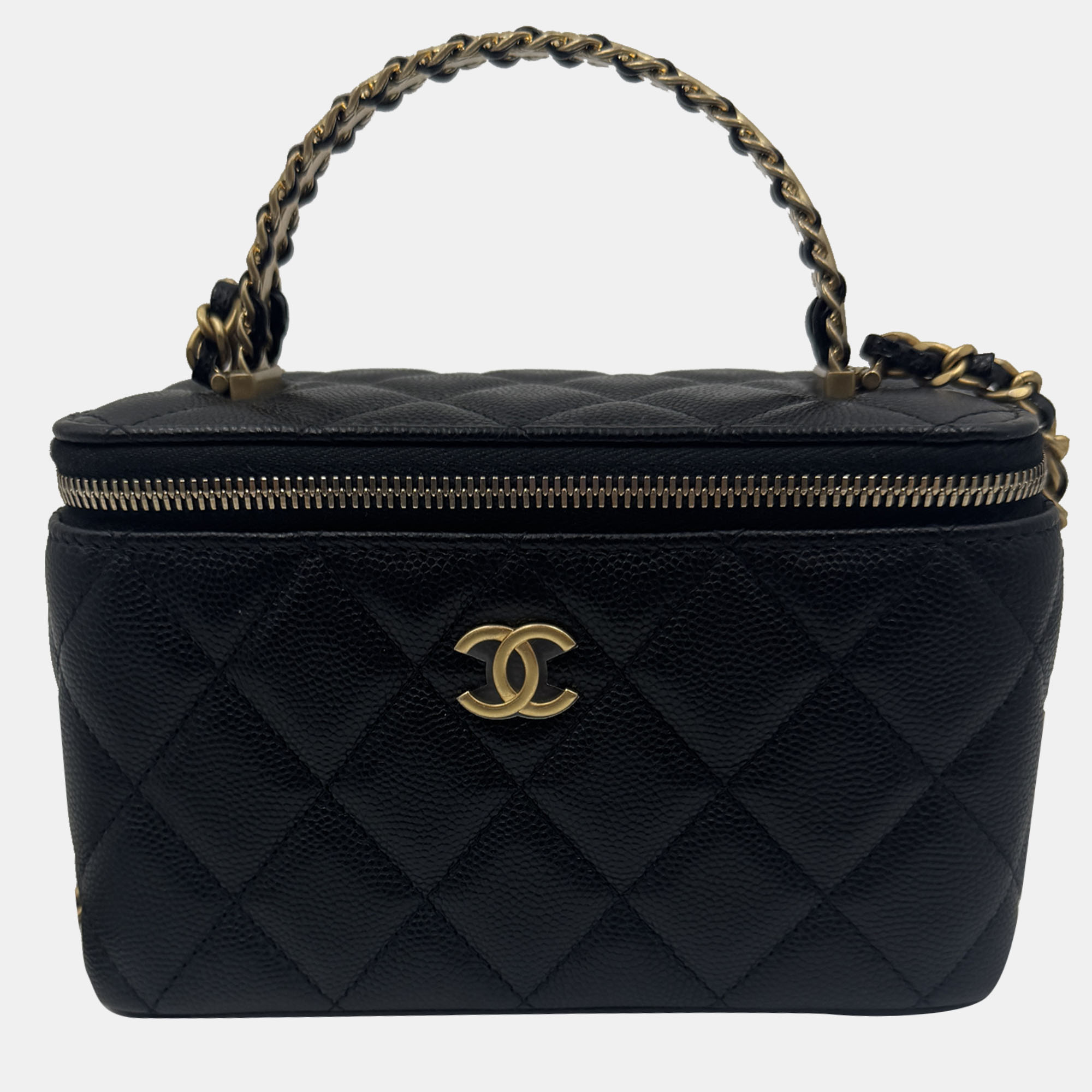 

Chanel Vanity Chain Black Caviar Leather Handle Bag