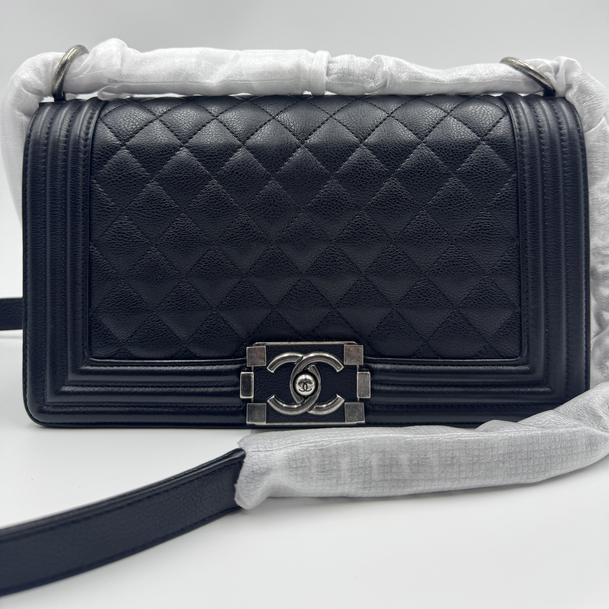

Chanel black Quilted Caviar Leather Medium Boy Bag