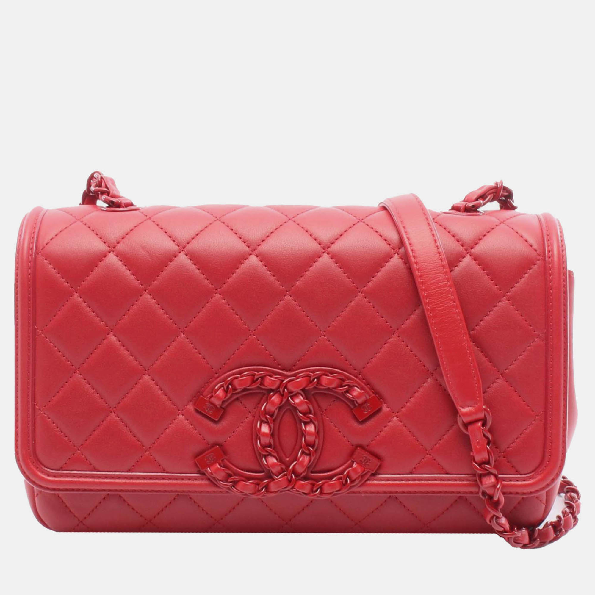 

Chanel Red Medium Quilted Calfskin CC Filigree Incognito Flap