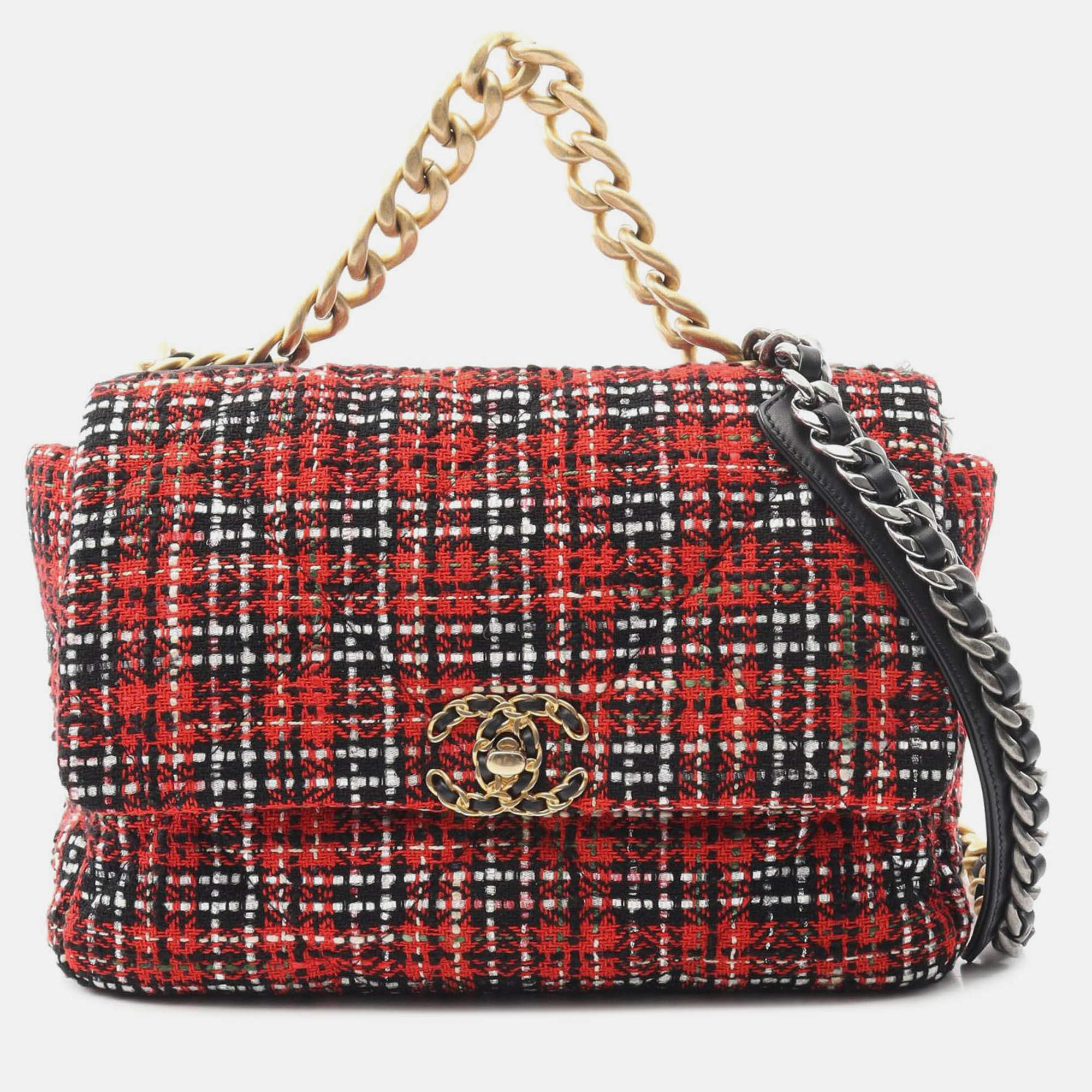

Chanel Red Large Tweed 19 Flap