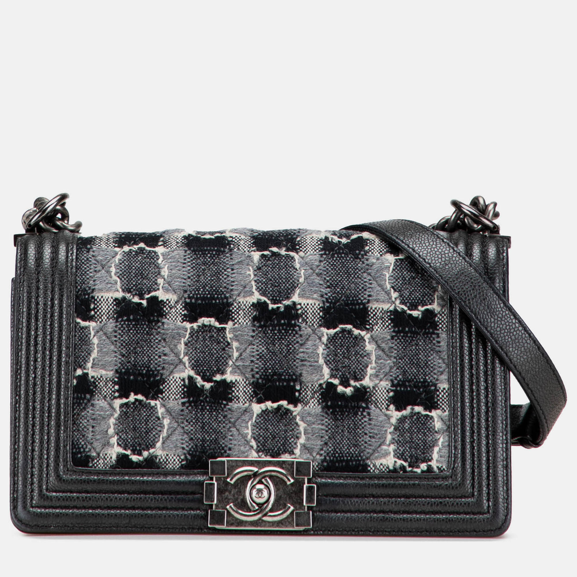 

Chanel Grey Medium Quilted Tweed Caviar Boy Flap