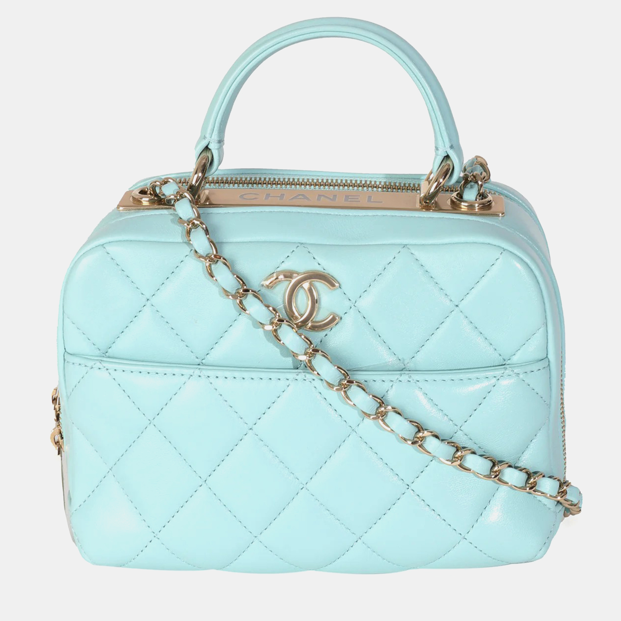 

Chanel Light Blue Quilted Lambskin Small Trendy CC Bowling Bag