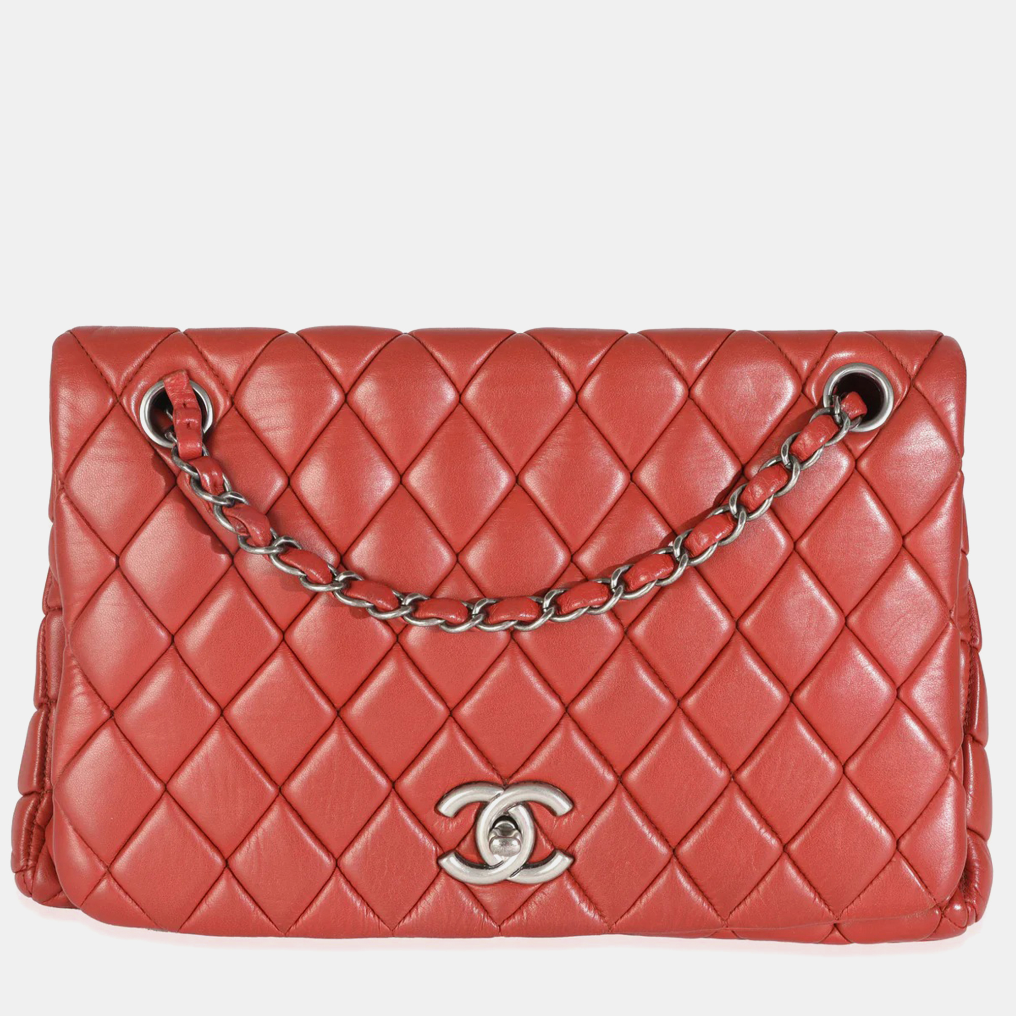 

Chanel Red Lambskin Large New Bubble Flap Bag