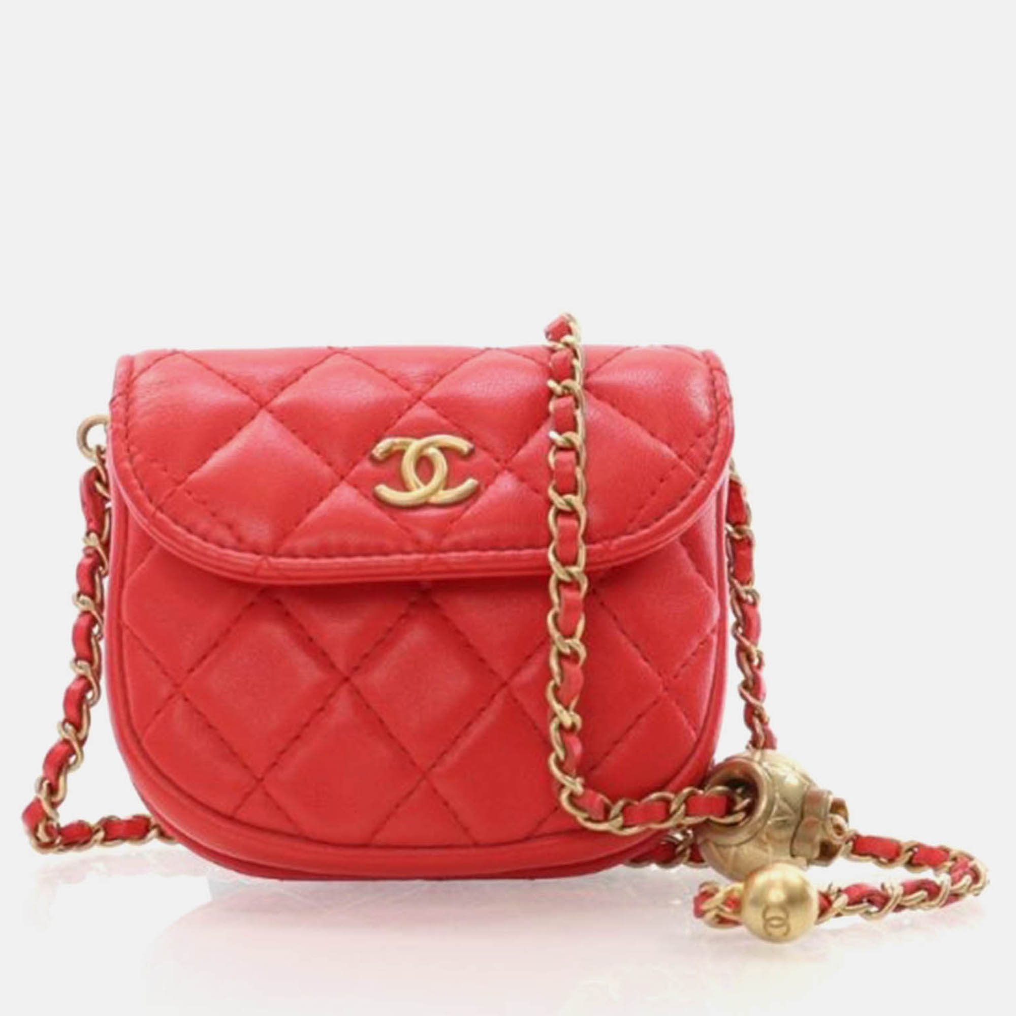 

Chanel Mini Red Lambskin Pearl Crush Waist Bag