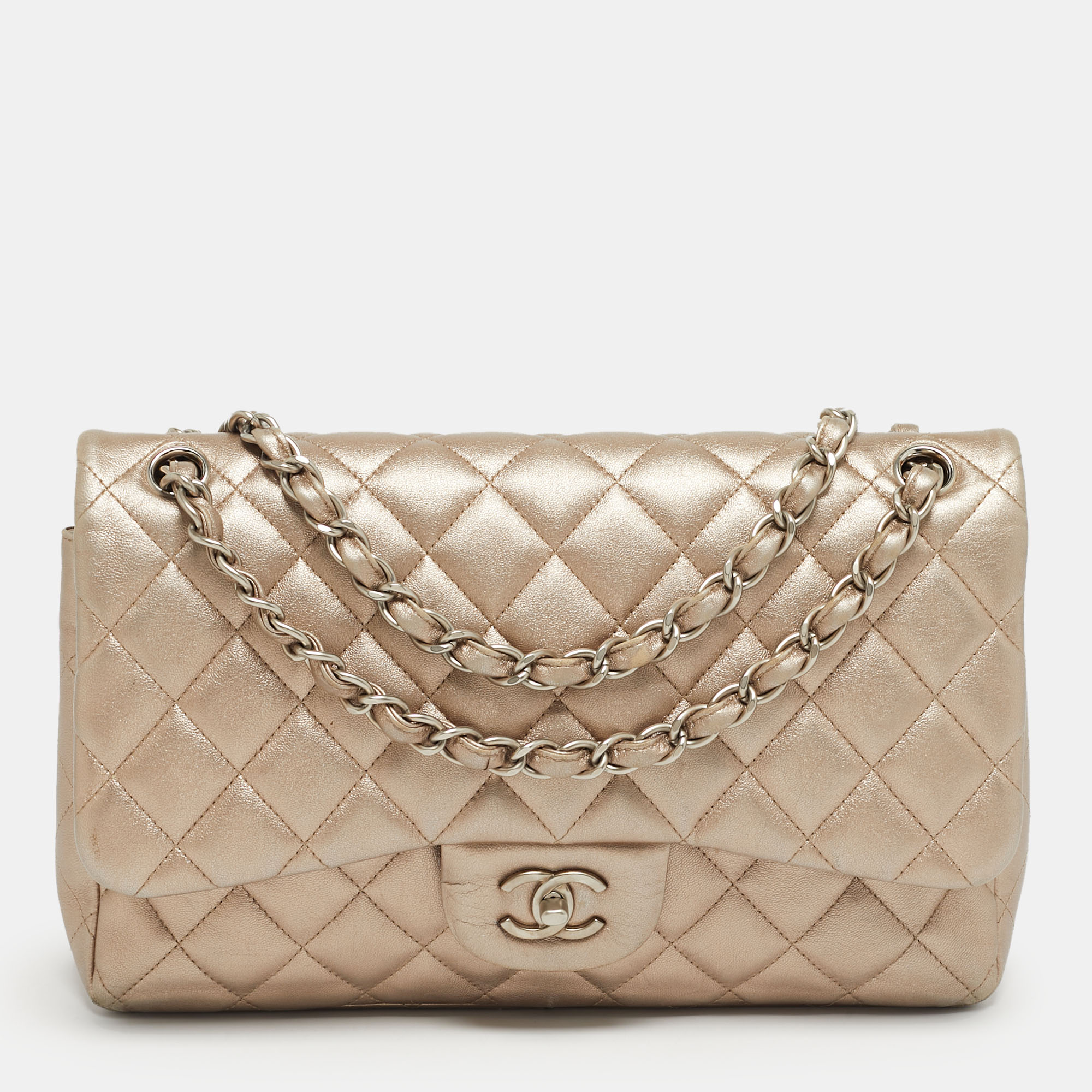 

Chanel Metallic Quilted Leather Jumbo Classic Double Flap Bag