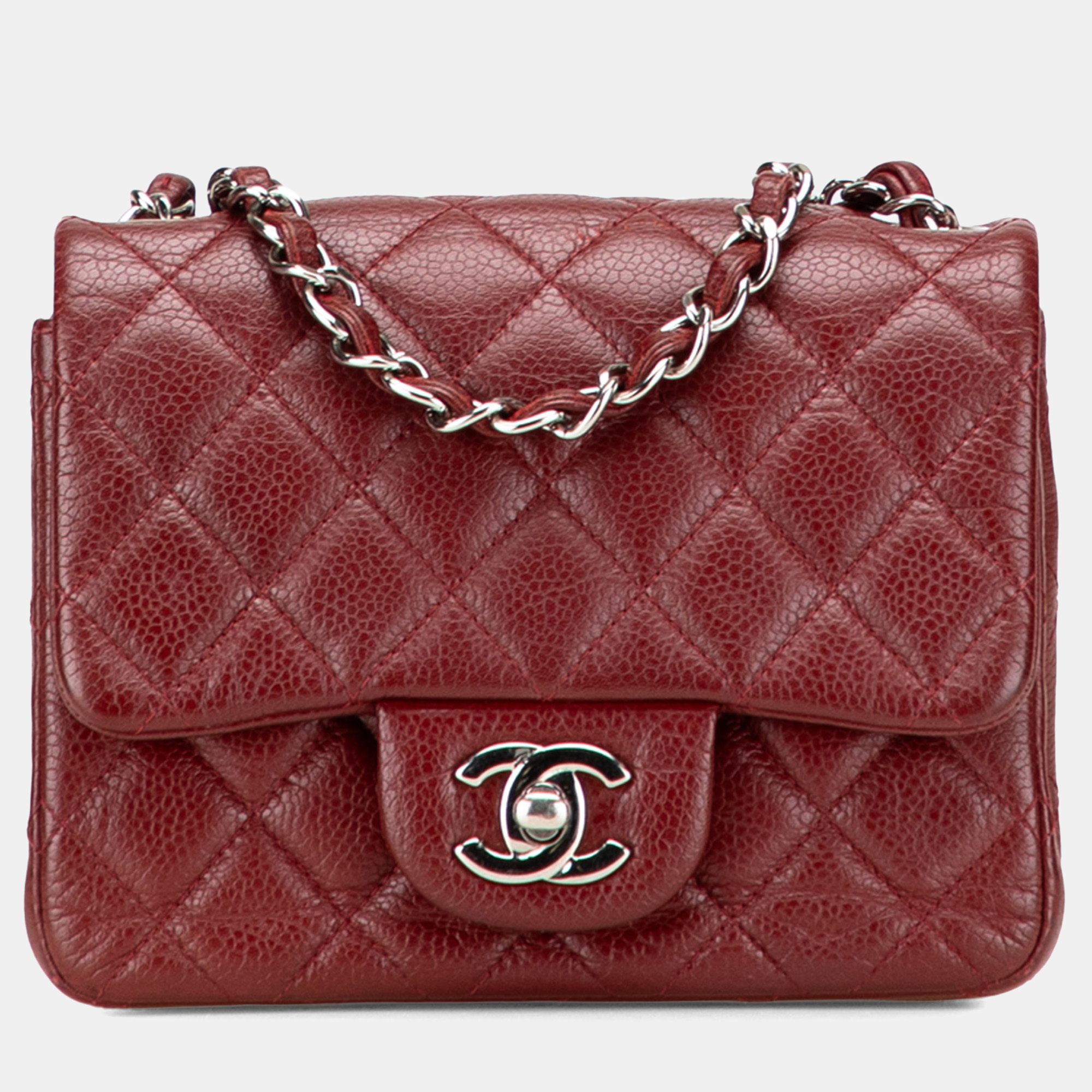 Pre-owned Chanel Burgundy Mini Square Classic Caviar Single Flap