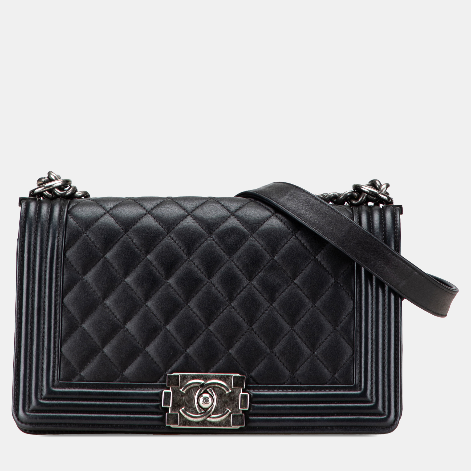 Pre-owned Chanel Black Old Medium Quilted Lambskin Boy Flap