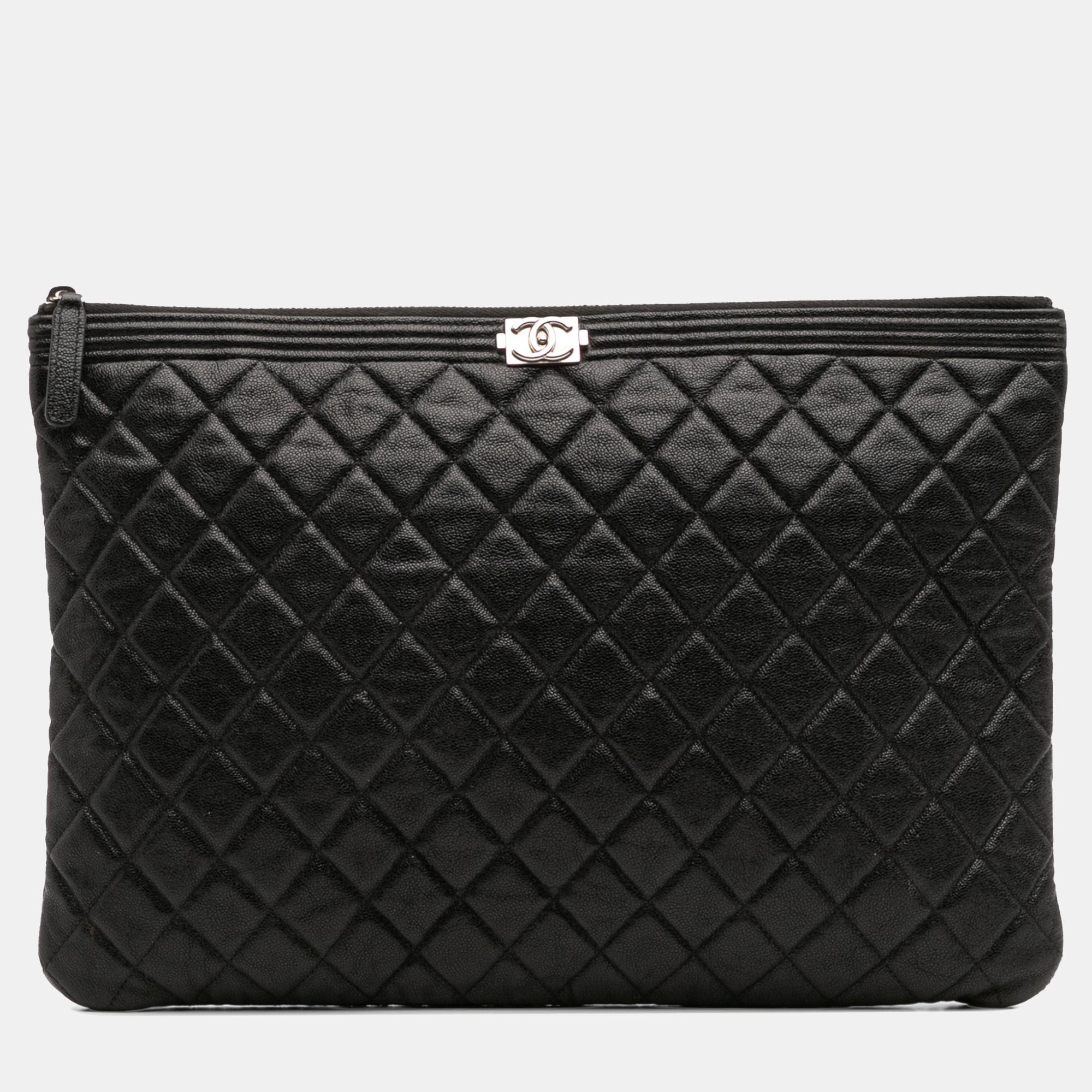 

Chanel Black Large Quilted Caviar Boy O Case Clutch