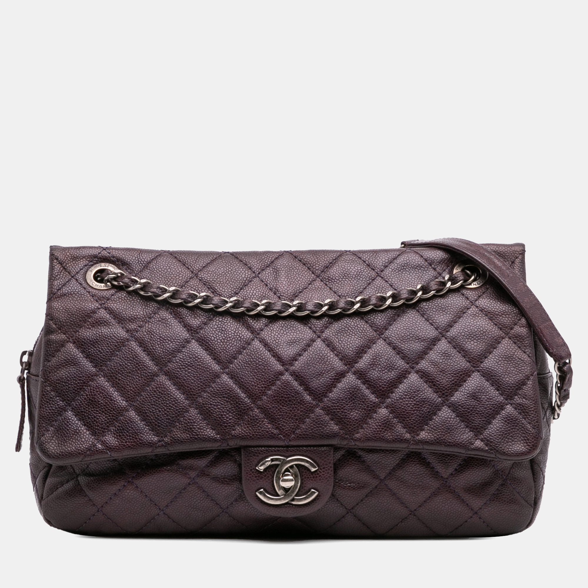 

Chanel Purple Jumbo Quilted Iridescent Caviar Easy Flap