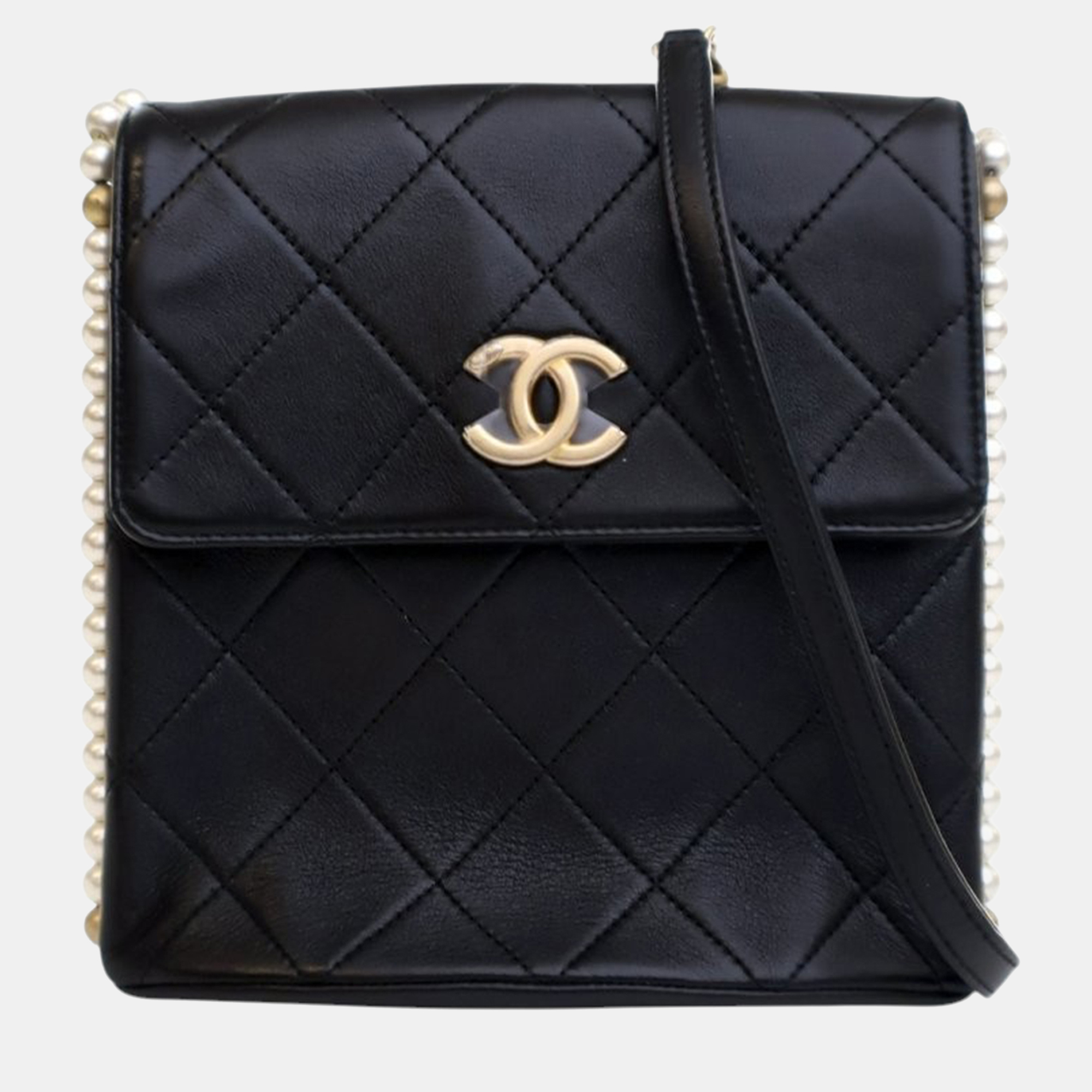

Chanel Black Small Quilted Calfskin About Pearls Hobo
