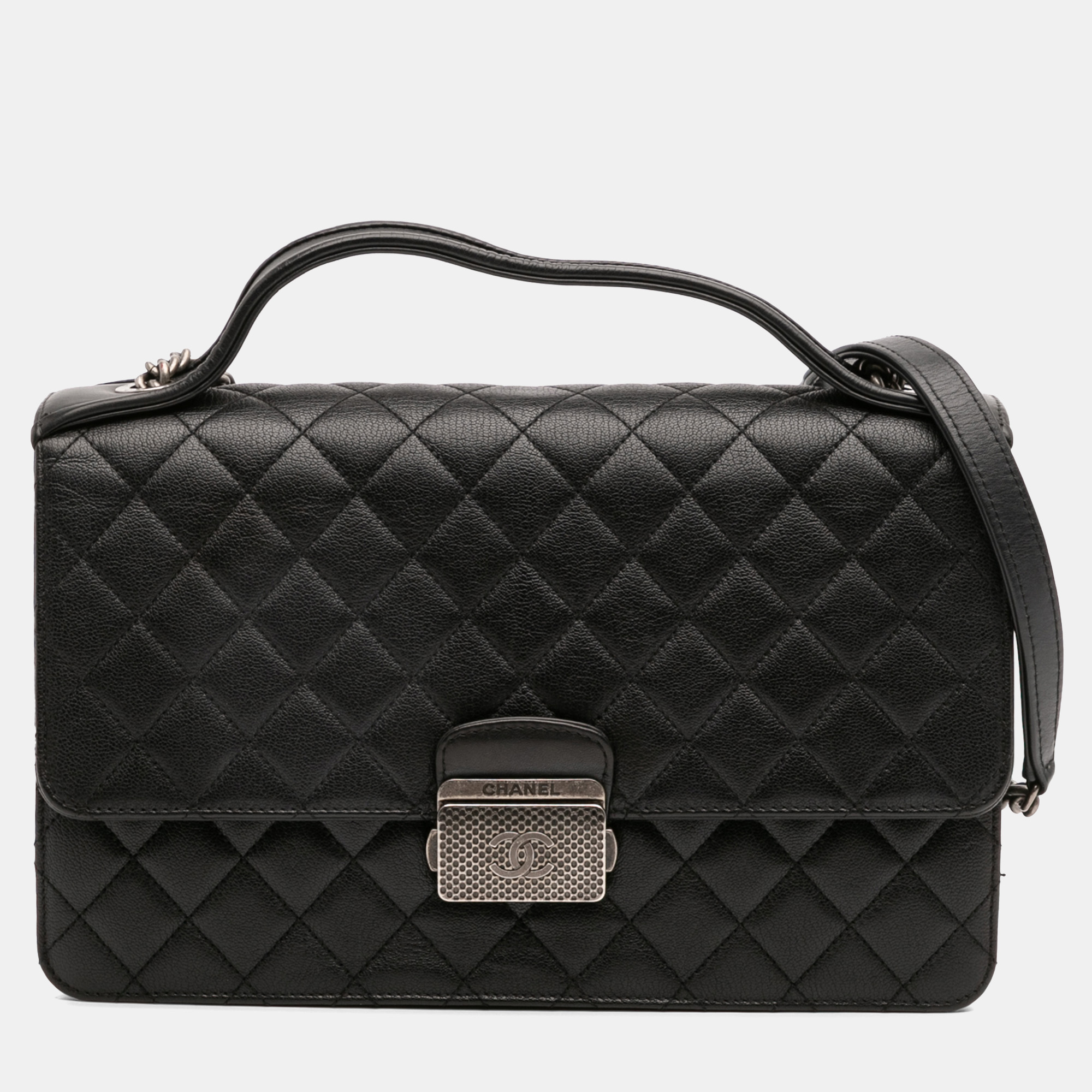 

Chanel Black Medium Quilted Goatskin CC University Flap