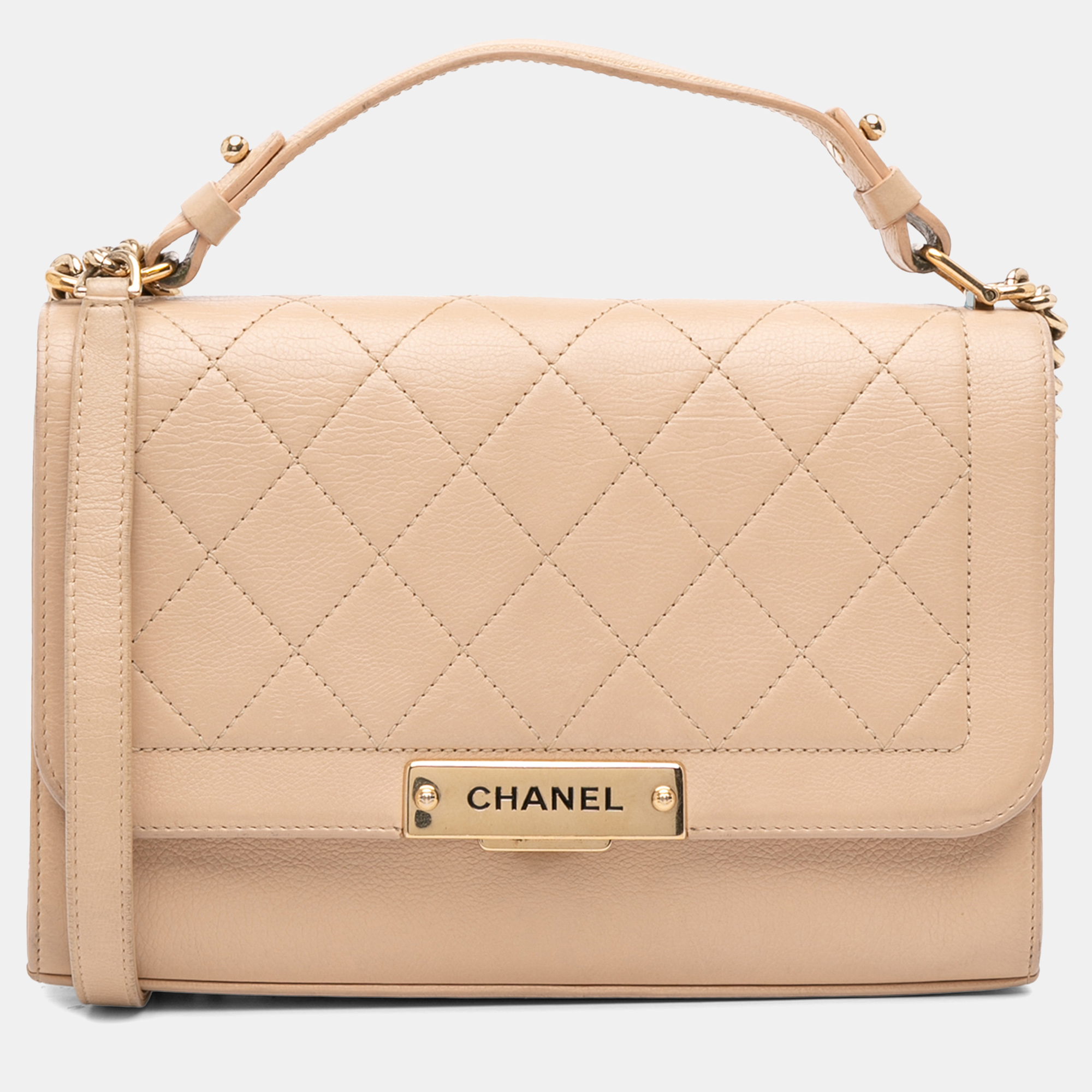 

Chanel Beige Brown Medium Quilted Calfskin Label Click Flap