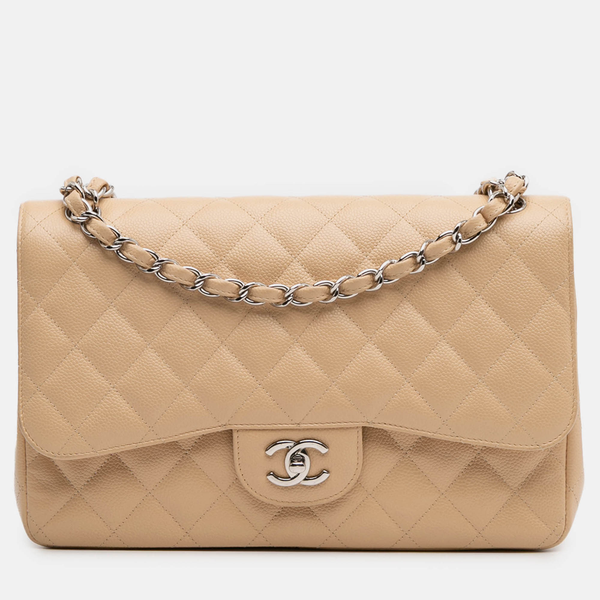 

Chanel Beige Brown Jumbo Classic Caviar Double Flap