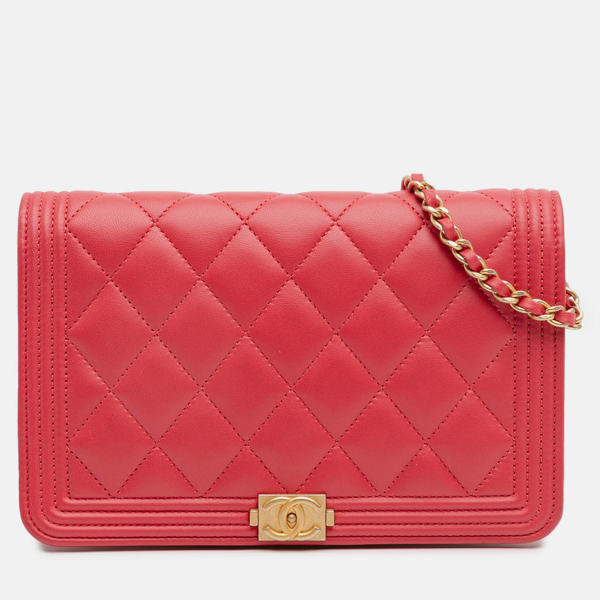 

Chanel Red Quilted Caviar Boy Wallet on Chain