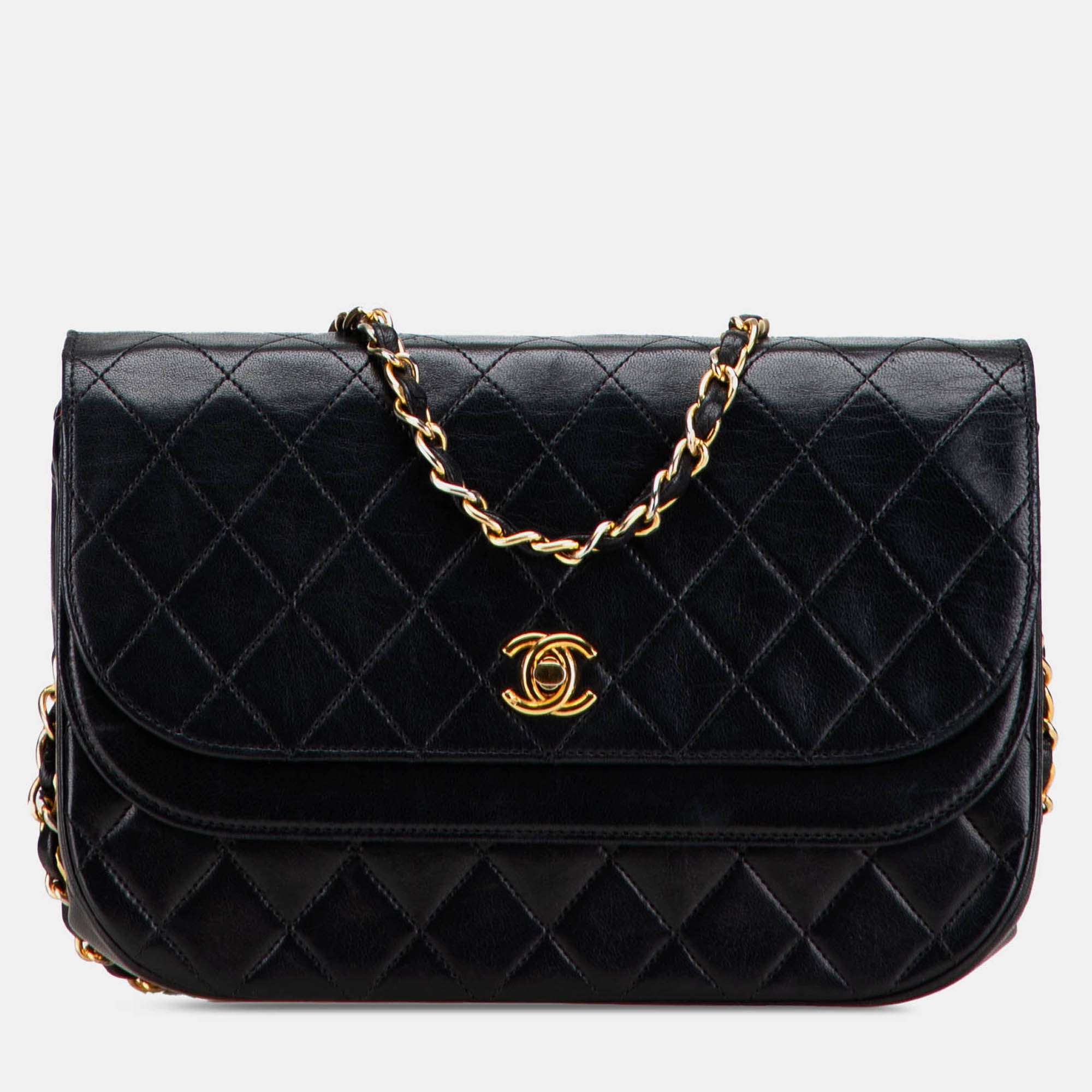

Chanel Black Quilted Lambskin Half Moon Double Flap