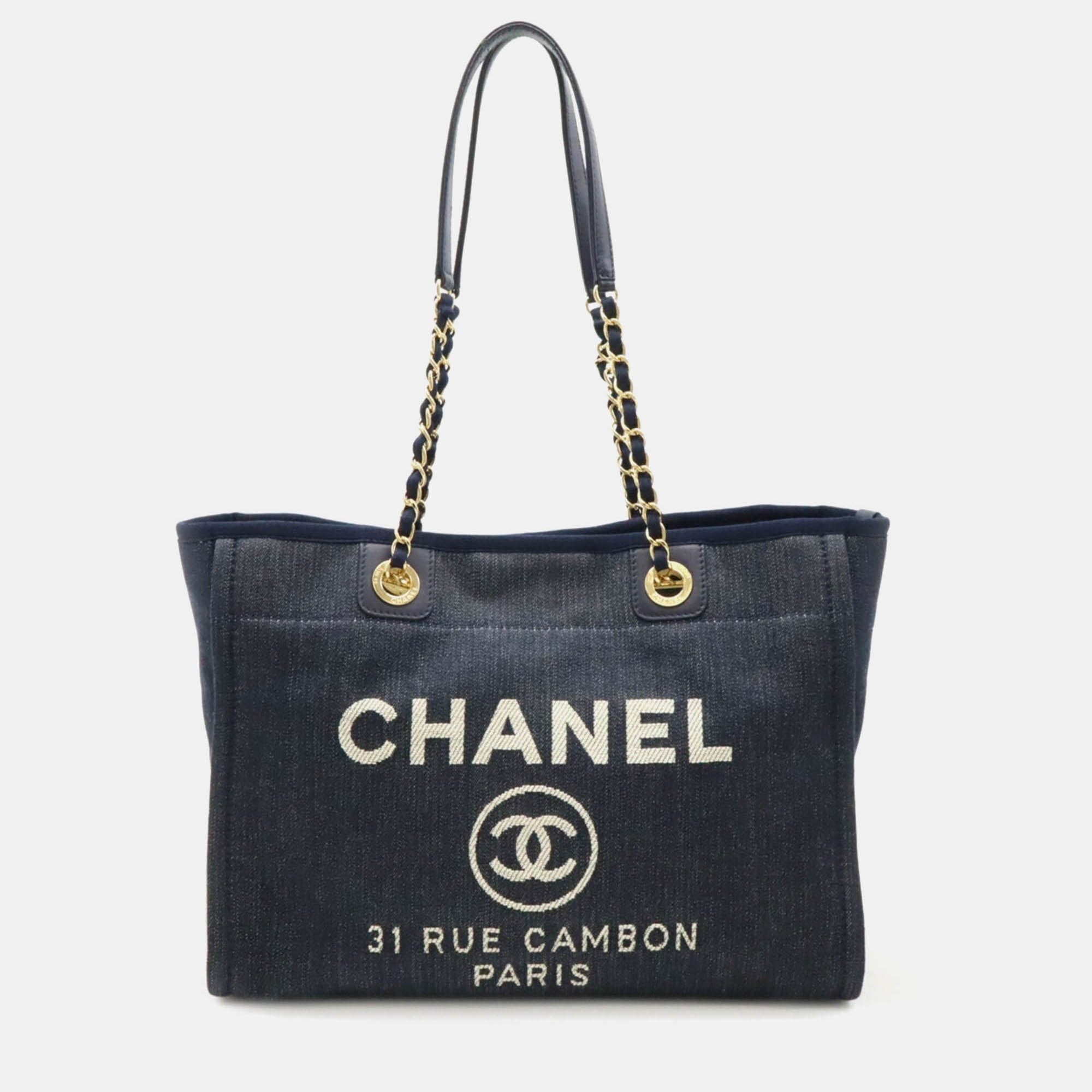 

Chanel Deauville Navy Blue Denim Medium Chain Shoulder Bag