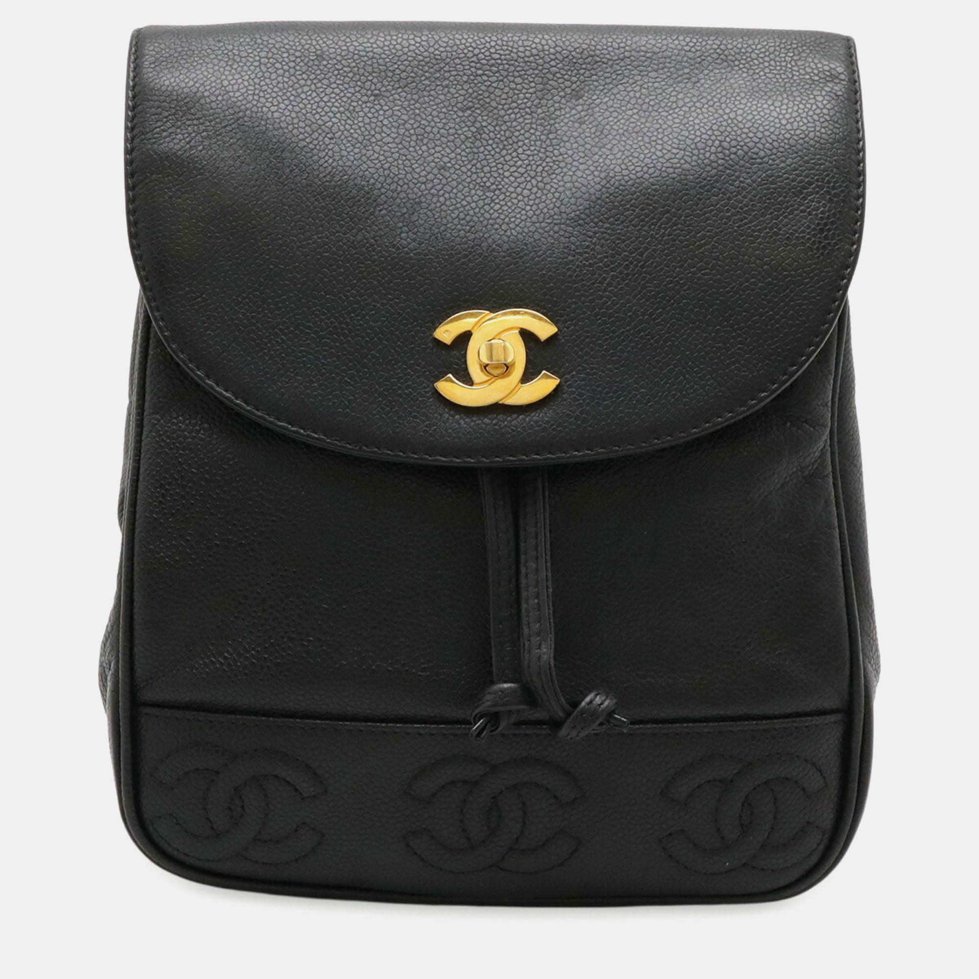 

Chanel Triple Coco Mark Black Caviar Leather Backpack