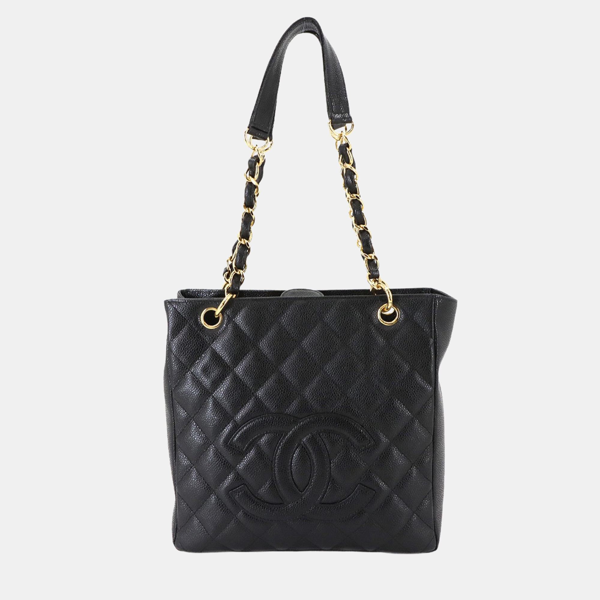 

Chanel Matelasse Pst Chain Tote Bag In Black Caviar Leather With Gold Hardware